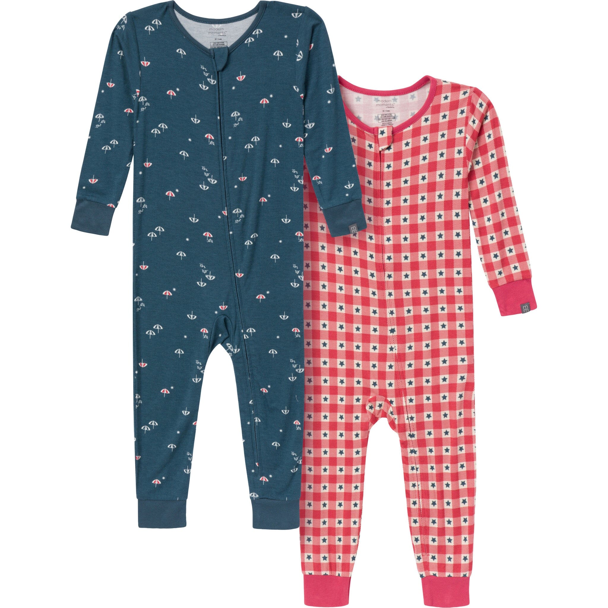 2 Pack Baby & Toddler Neutral Blue Umbrella Snug Fitting Footless Pajamas - Soft Cotton Sleepwear for Boys & Girls - Perfect for Nursery, Bedtime & Playtime