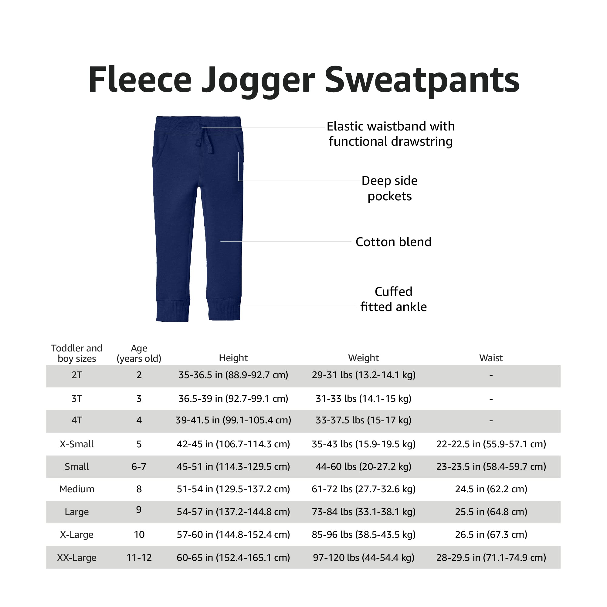 Amazon Essentials Boys and Toddlers' Fleece Jogger Sweatpants - Soft & Warm Winter Pants, Multipack (2/3/4-Pack) for Playtime, School & Casual Wear