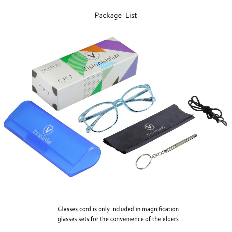 VisionGlobal Blue Light Blocking Glasses for Women - Anti Eyestrain Computer & Reading Glasses with Stylish Square Frame - Anti Glare TV & Digital Screen Protection (Slate Blue, No Magnification) - Perfect for Office Work, Online Classes & Gaming