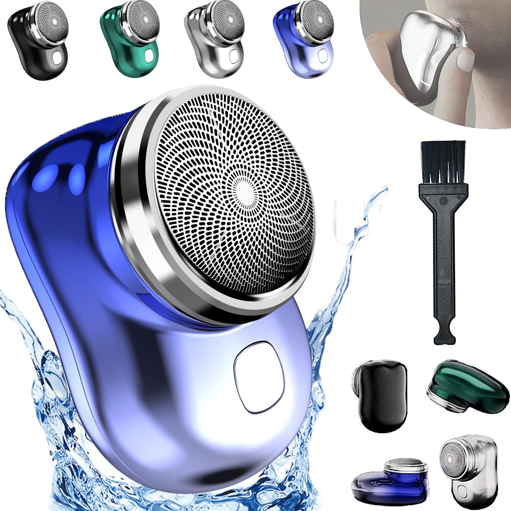Zao Mini Electric Razor for Men 2023 - Portable Wet/Dry Shaver with USB Charging, Pocket-Sized Travel Shaver, Washable Beard Trimmer - Perfect for Home, Travel & Gym Use (Blue)