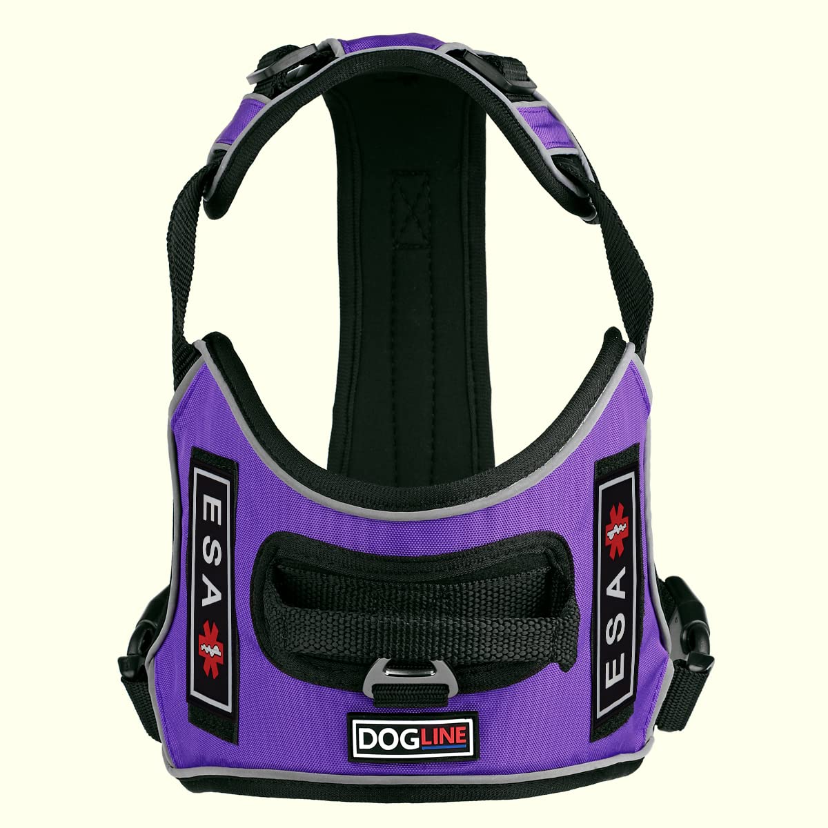 No-Pull Dog Harness with Reflective Strips & Quick Release Buckles - Soft Comfortable Vest with 3D Rubber ESA Patches & Handle - Adjustable 15-18 Inch Purple Harness for Walking, Training & Outdoor Adventures