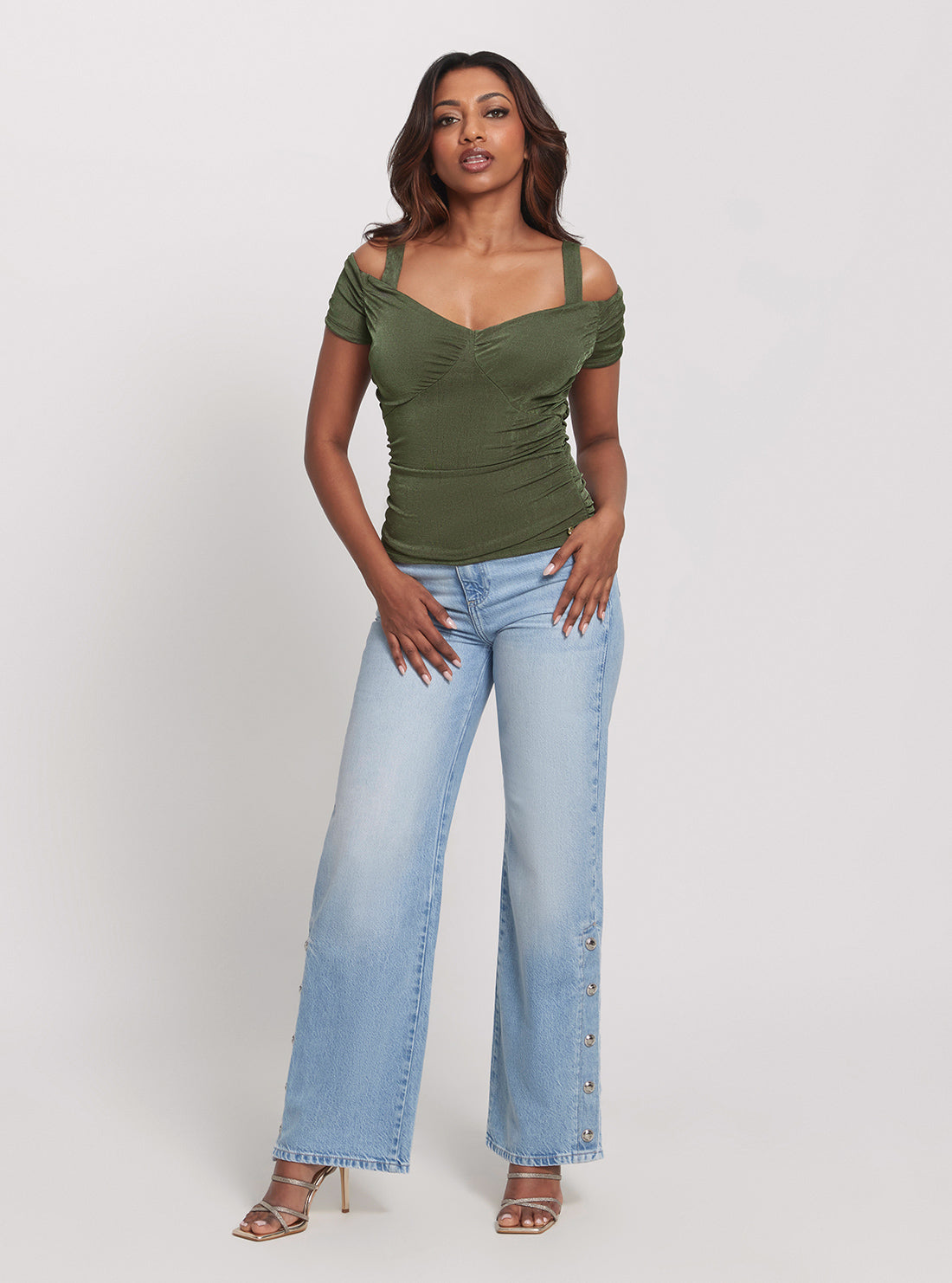 Khaki Green Emily Ribbed Crop Top for Women - Casual Summer T-Shirt | Perfect for Beach Outings, Date Nights & Weekend Wear