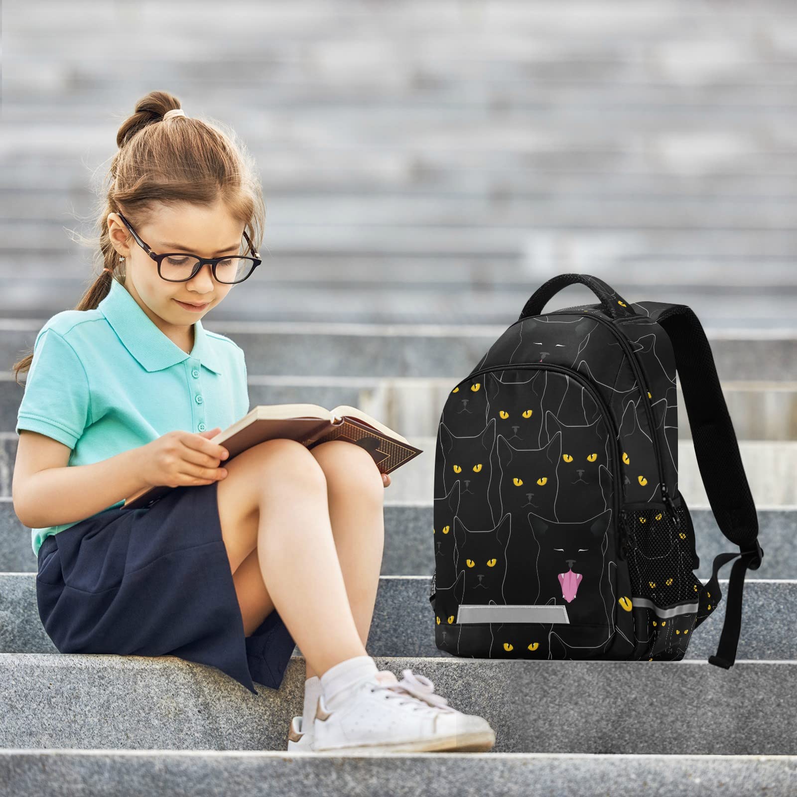 Stylish Black Cat Print School Backpack for Teens - Durable Bookbag for Middle School, High School & College Students - Comfortable Wide Shoulder Strap Backpack - Perfect for Daily Classes, Campus Life & Travel