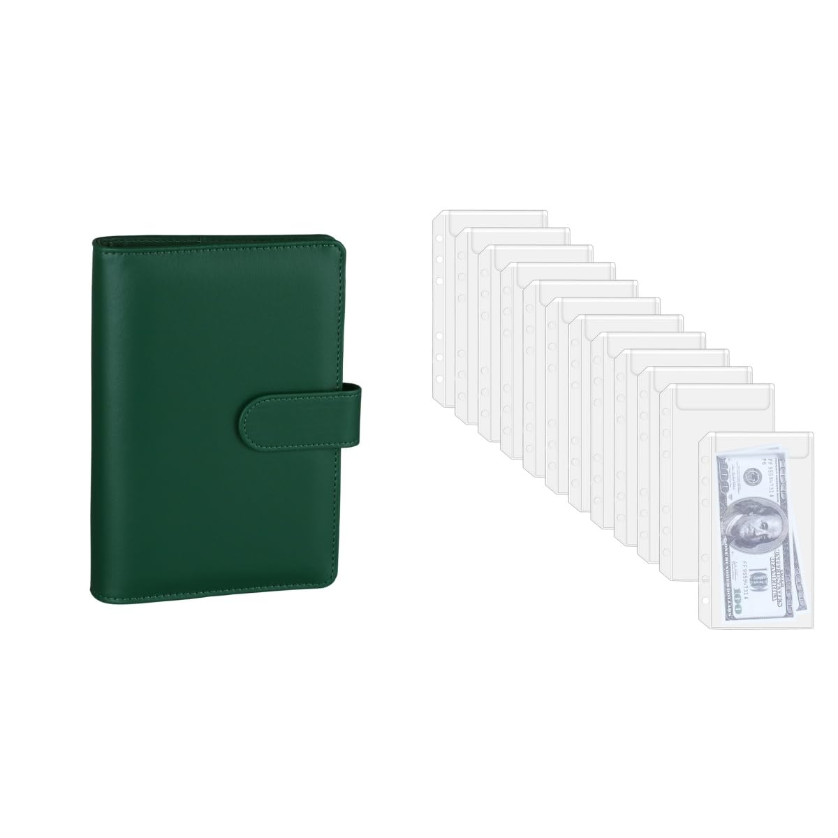 Antner A6 PU Leather Notebook Binder - Dark Green with 12pcs A6 6-Hole Binder Pockets | Premium Organizer for School, Office & Travel | Perfect for Notes, Planners & Document Storage