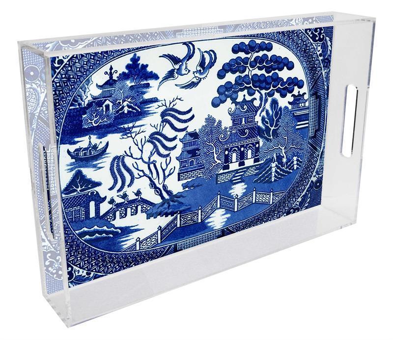 Vintage Blue Willow Pattern Lucite Serving Tray - Small & Large Size Options - Perfect for Tea Parties, Home Decor, and Gift Giving