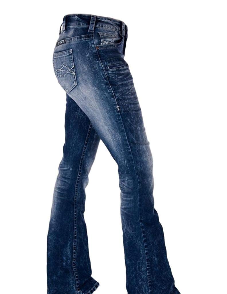 Cowgirl Tuff Western Jeans for Women - Bootcut Medium Wash Distressed Denim with Tornado Design | Perfect for Rodeo, Country Music Festivals & Western Fashion Outfits