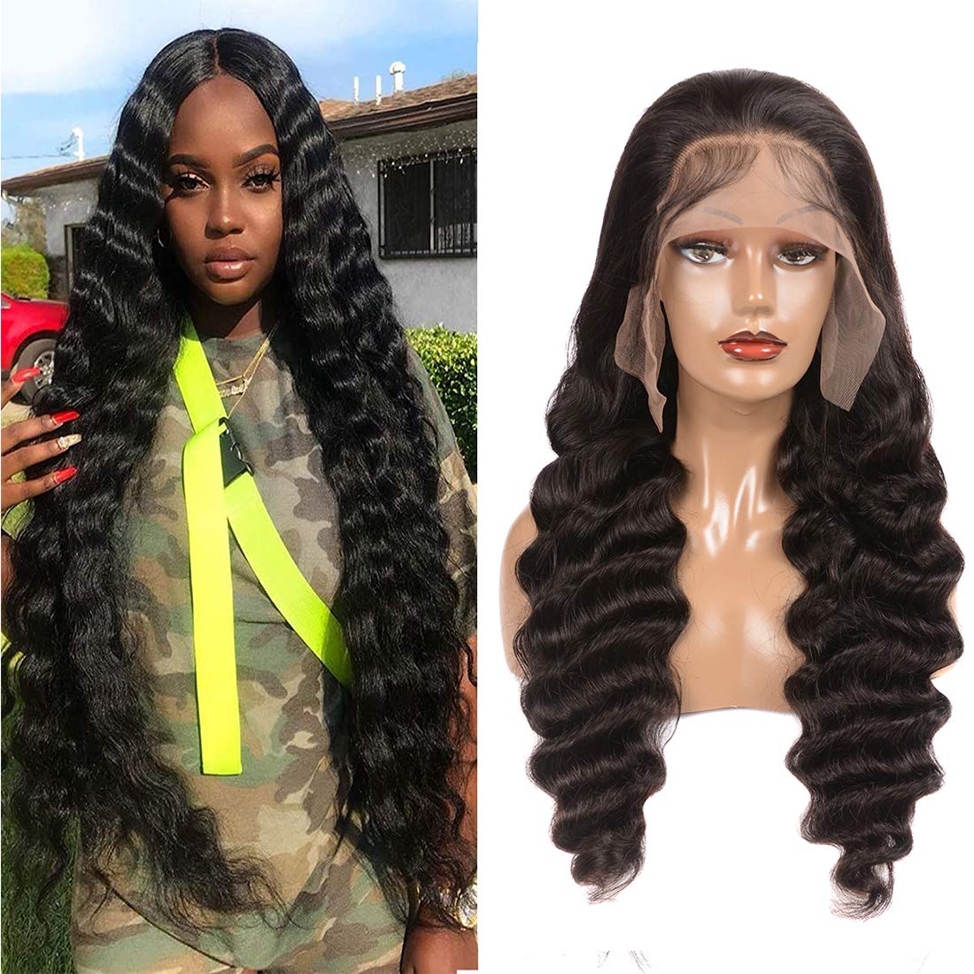 30 Inch 13x4 HD Lace Front Wig Human Hair - Deep Wave Loose Wig with Transparent Lace & Baby Hair - 150% Density Glueless Lace Frontal Wig for Daily Wear, Parties & Special Occasions