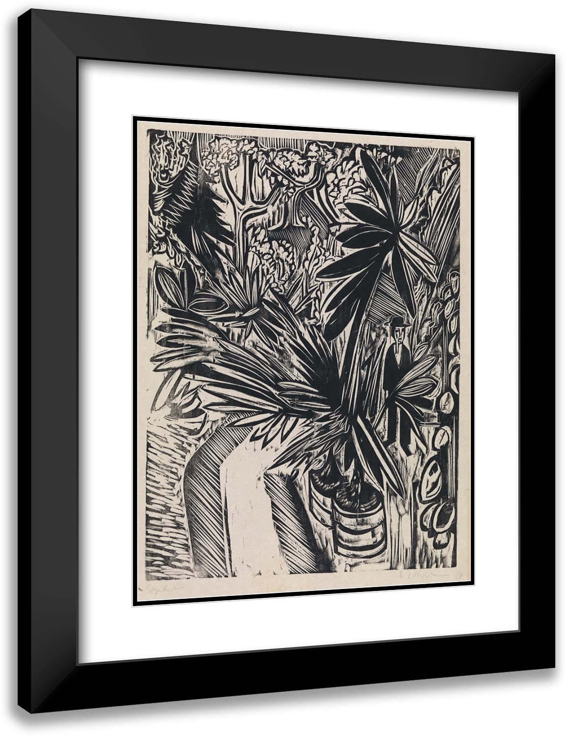 Ernst Ludwig Kirchner 'Greenhouse, Jena (1914)' 19x24 Inch Black Modern Framed Art Print with Double Mat - Museum Quality Wall Decor for Living Room, Office & Gallery Display