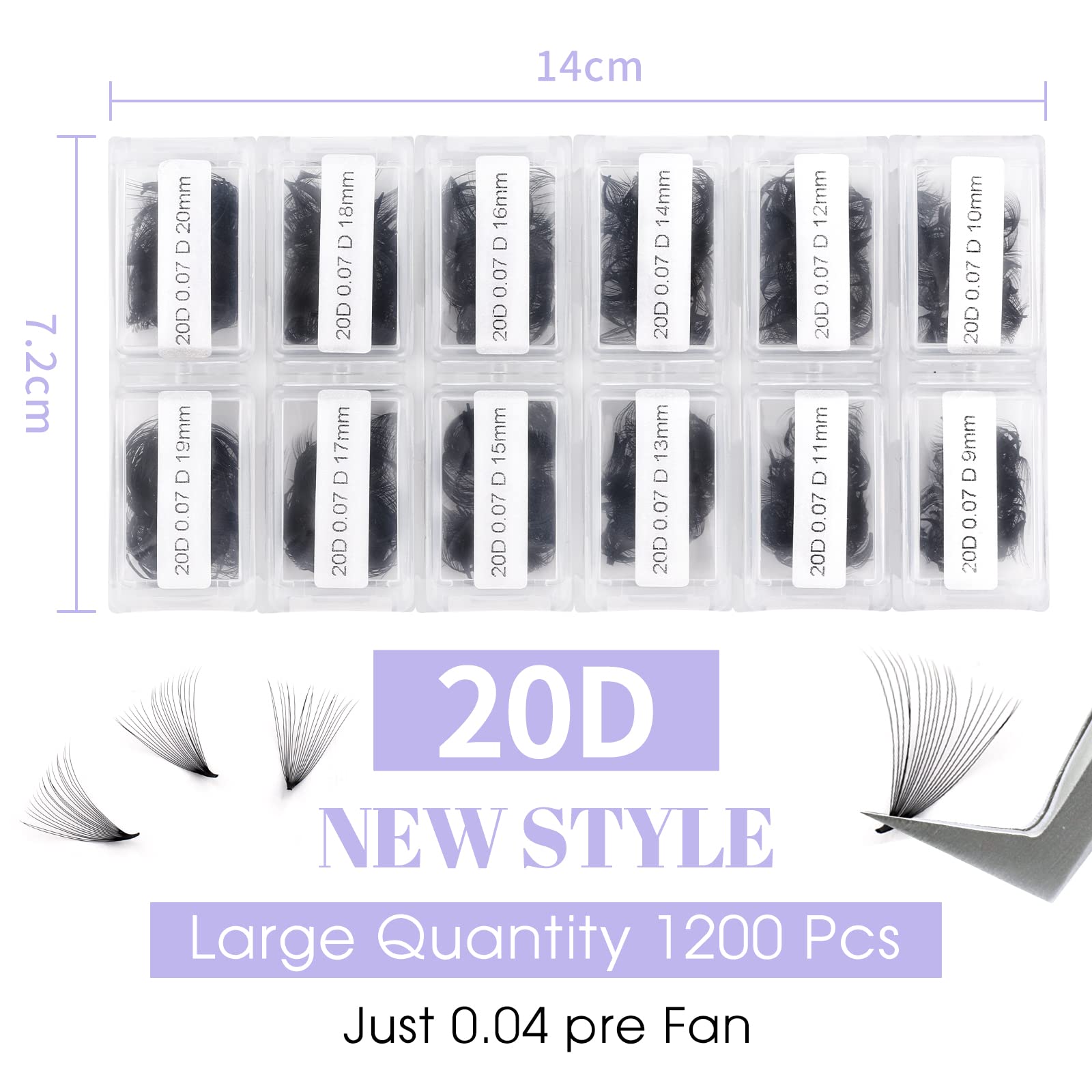1200PCS Premium Handmade Eyelash Extensions - 20D Volume Lashes 9-20mm Mixed Length, C Curl with Pointed Base for Natural Look | Perfect for Salon Professionals & DIY Lash Artists | Wedding, Party & Daily Wear