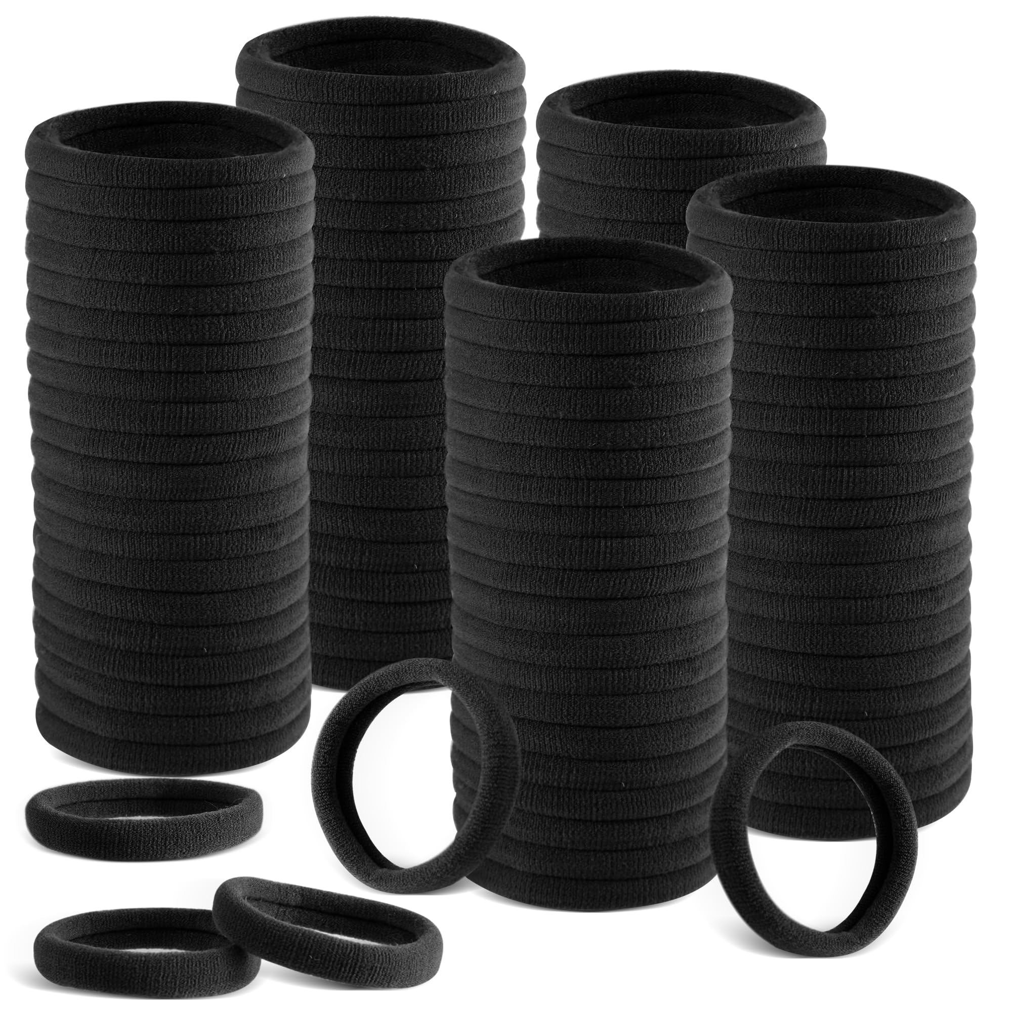 120 Pcs Black Hair Ties for Women - No Damage Ponytail Holders, Seamless Soft Fabric Hair Bands for Thick Hair, Hair Elastics for Pony Tails & Daily Styling (Black) - Perfect for Workouts, Office & Everyday Use