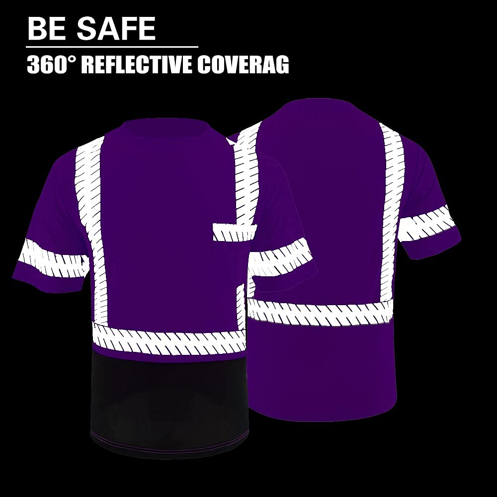 ANSI Class 3 High Visibility Safety Shirts with Reflective Strips - Black Construction Work Shirts for Men - Ideal for Road Work, Night Shifts & Hazardous Job Sites