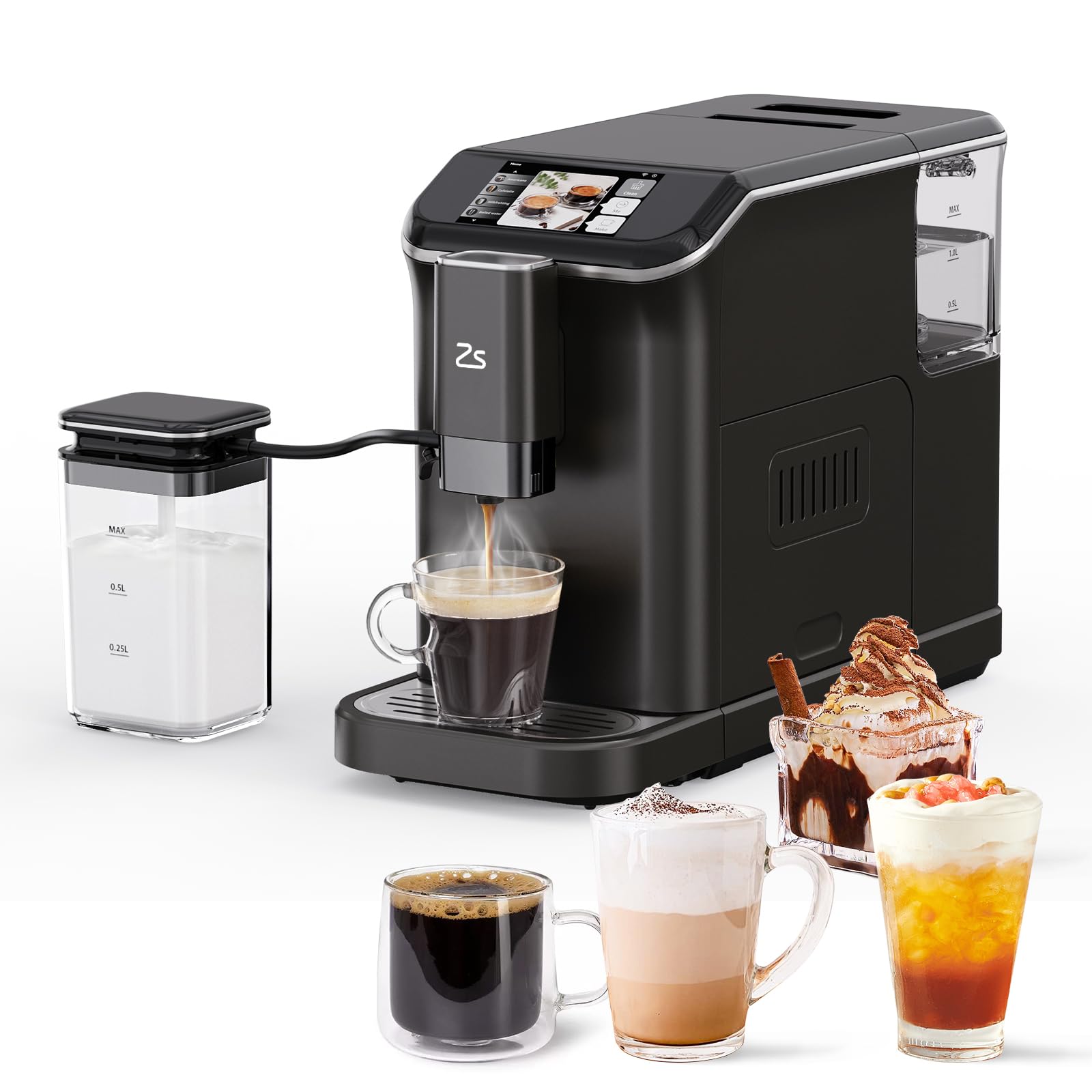 **Automatic Espresso Machine with Milk Frother - 20 Bar Pressure, Adjustable Grind Size (1-15 Levels), Built-In Bean Grinder, Touch Screen - Perfect for Home Baristas & Coffee Lovers (Ideal for Espresso, Latte, Cappuccino)**