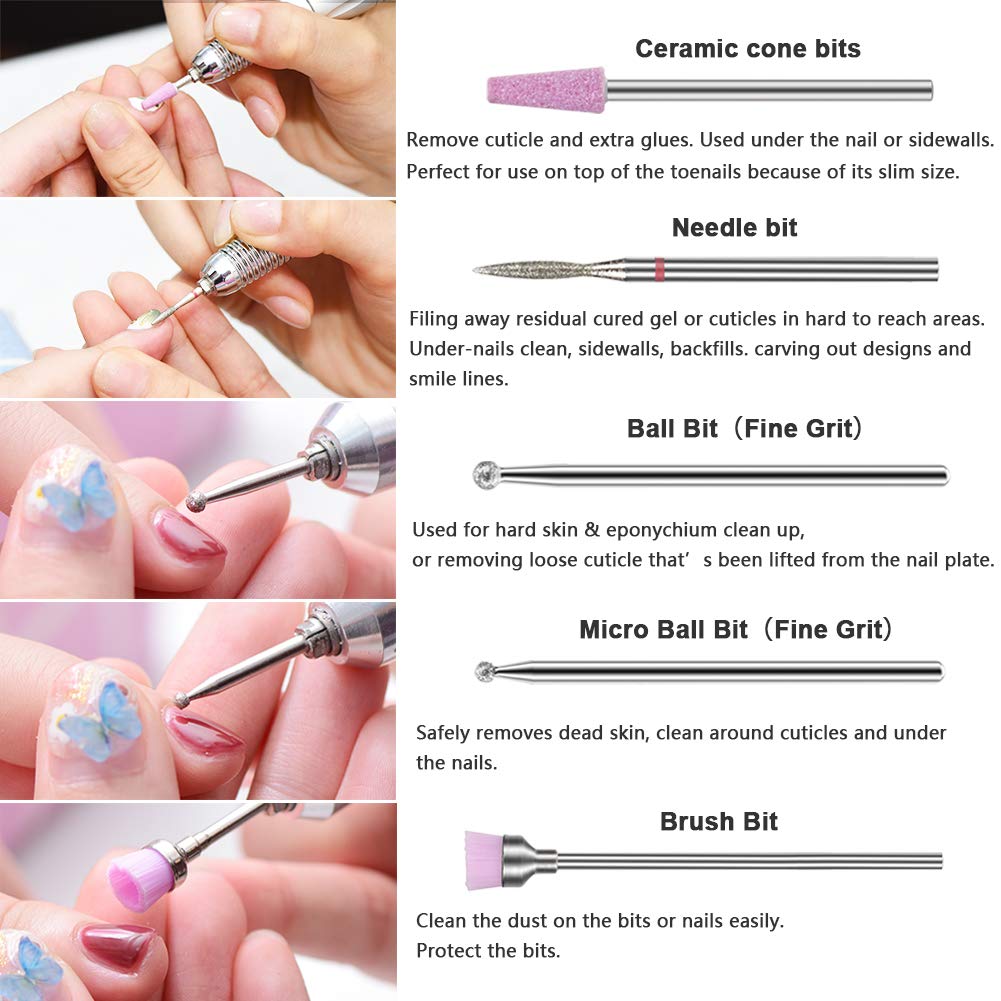 10Pcs Professional Ceramic Nail Drill Bits Set - 3/32