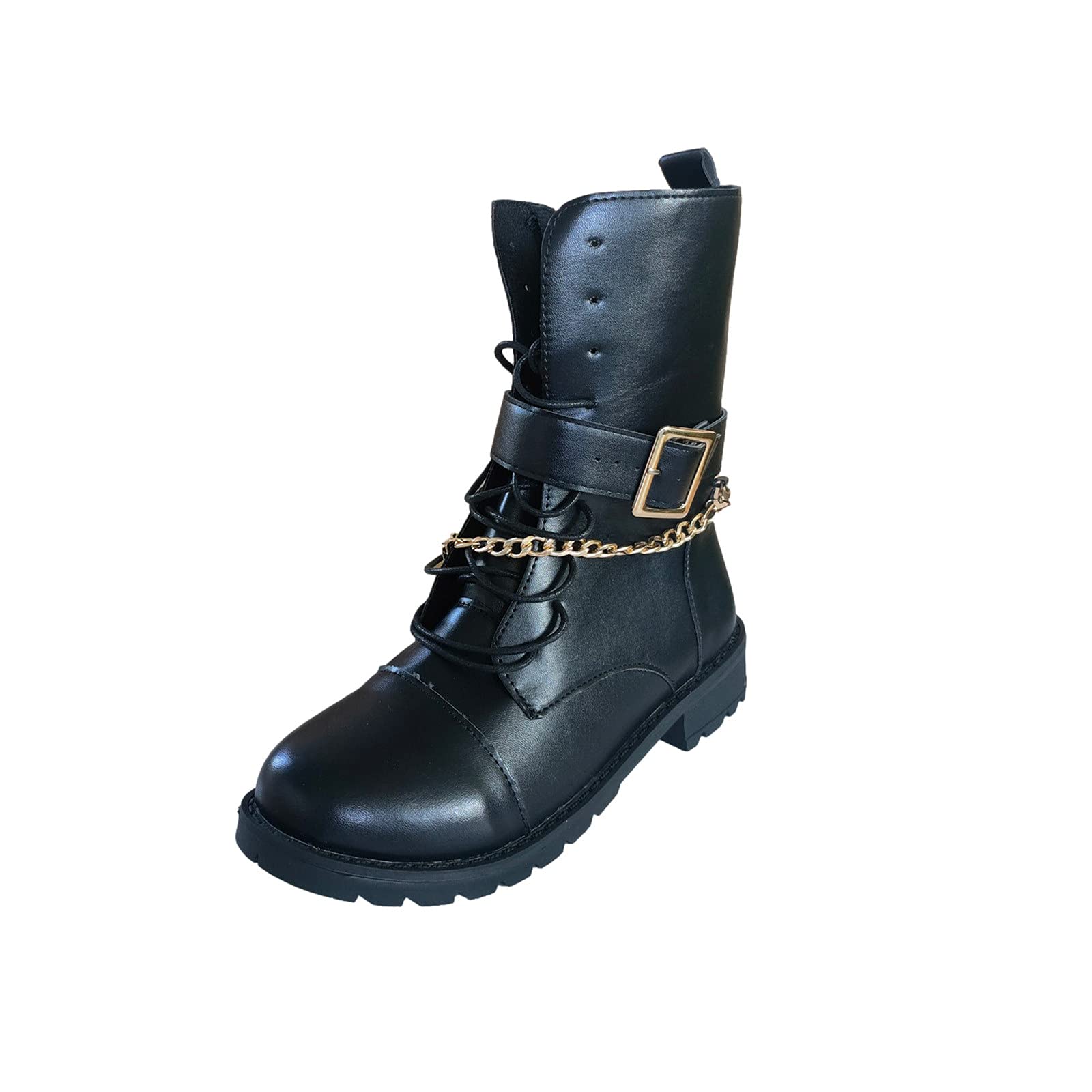 ESULOMP Women's Chunky Heel Ankle Boots - Zip & Chain Detail Comfortable Booties for Fall | Perfect for Office, Dating & Casual Outfits