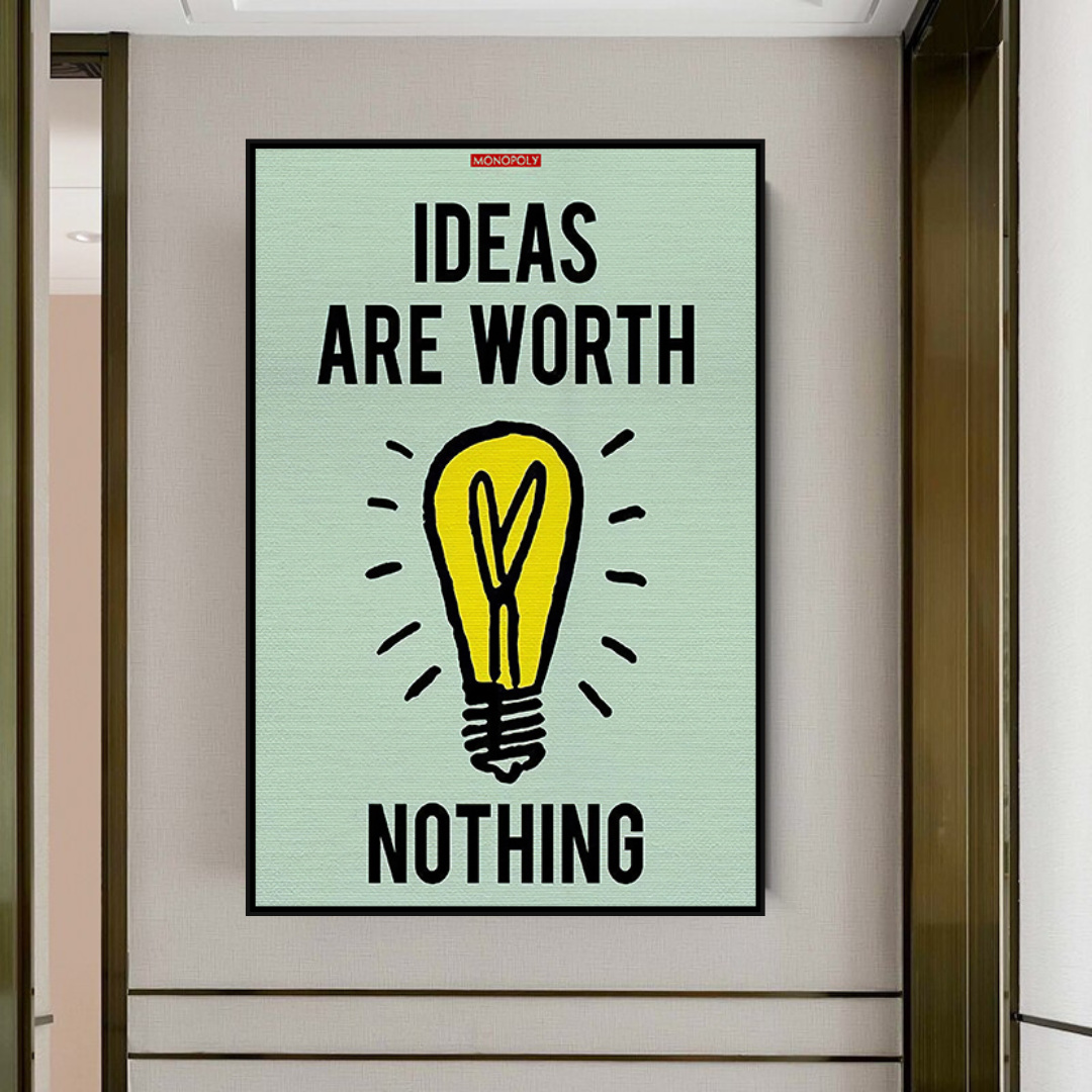 Alec Monopoly 'Ideas Are Worth Nothing' Playing Card Canvas Wall Art - Perfect for Game Rooms, Man Caves & Modern Home Decor