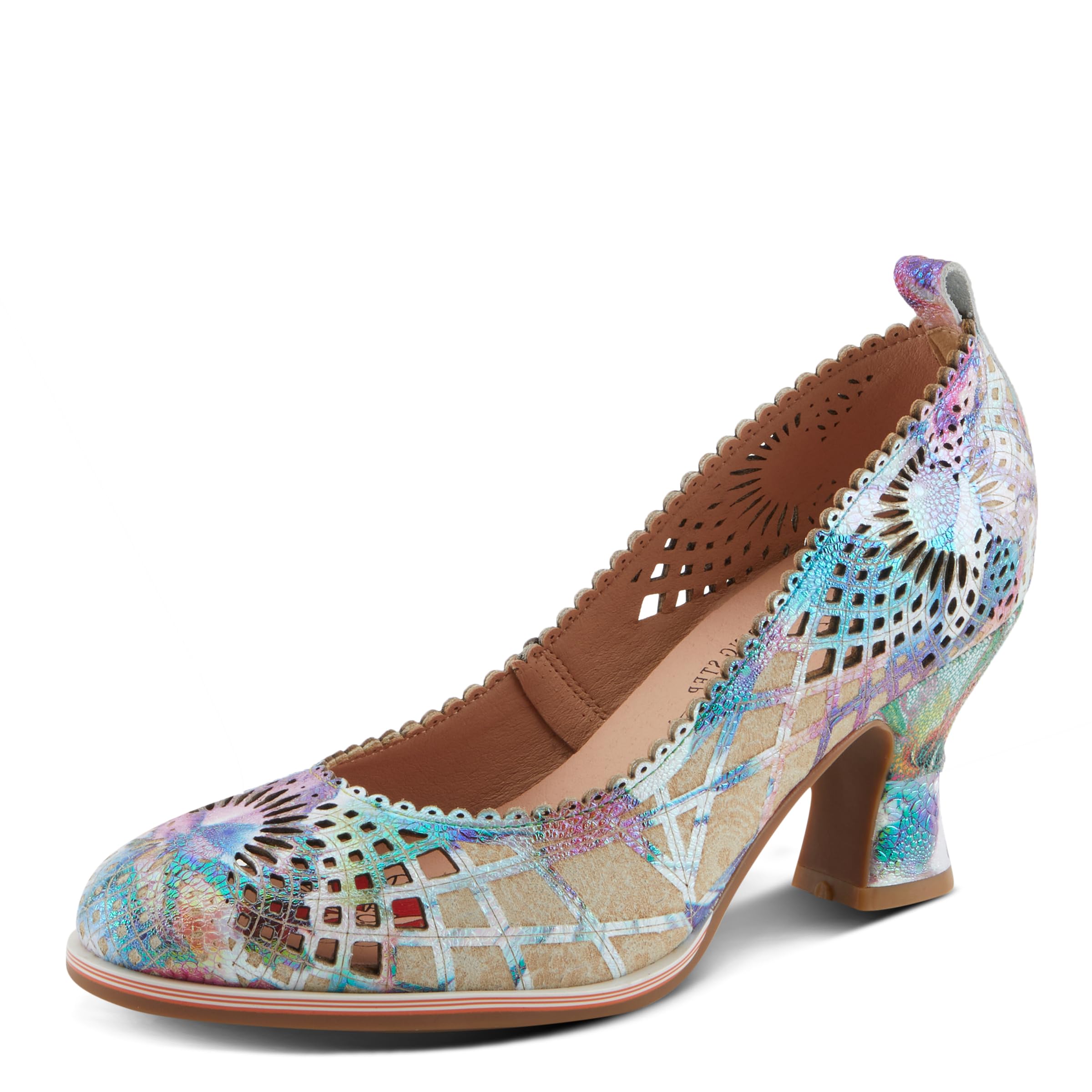 Spring Step L'Artiste Women's ADORAVEL Scalloped Pump - Metallic Leather Dress Shoes with Laser Cutouts & Leather-Wrapped Salsa Heel | Perfect for Office, Parties & Special Occasions