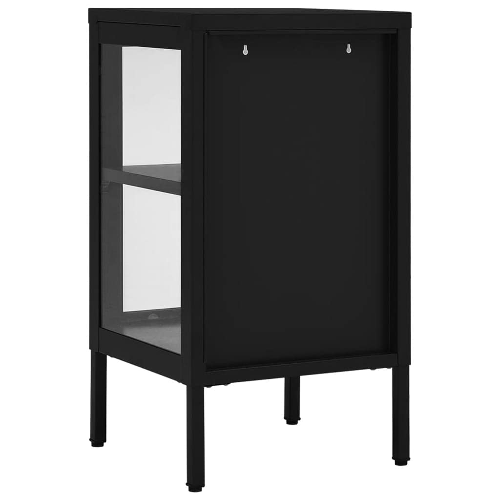 FAMIROSA Black Steel Sideboard Cabinet with Tempered Glass - 15