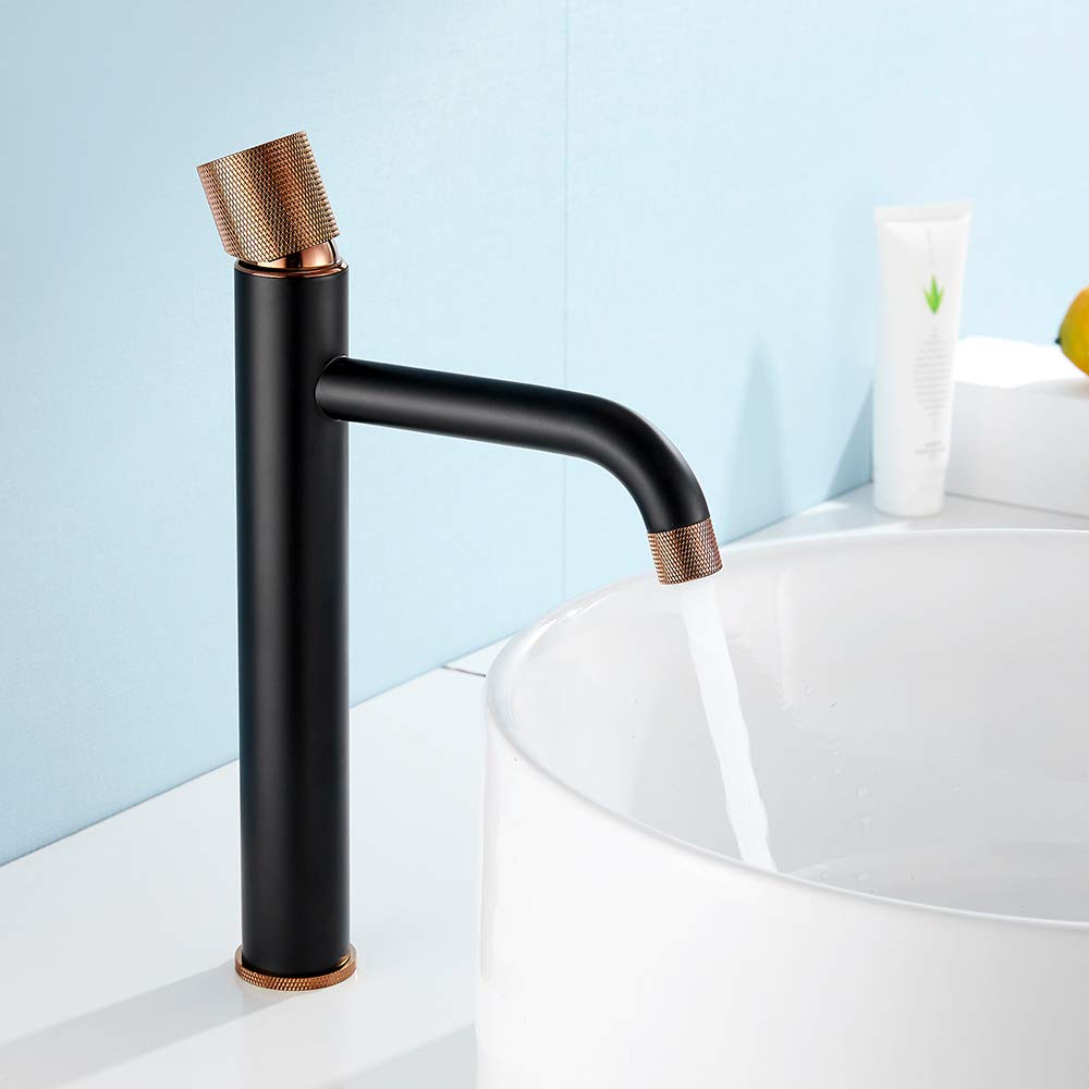 Black Bathroom Faucet with G1-2 Hose - Hot/Cold Mixer Basin Sink Tap for Bathroom & Kitchen - Modern Matte Finish Water Tap for Vanity, Washbasin, and Utility Sinks - Perfect for Home, Hotel, and Office Renovations