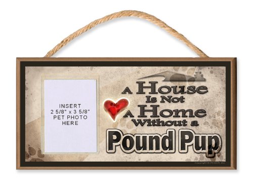 Pound Pup Wooden Dog Sign with Clear Photo Insert - Personalized Pet Memorial Gift for Home Decor, Dog Lover Present - Perfect for Living Room, Bedroom, or Front Porch Display