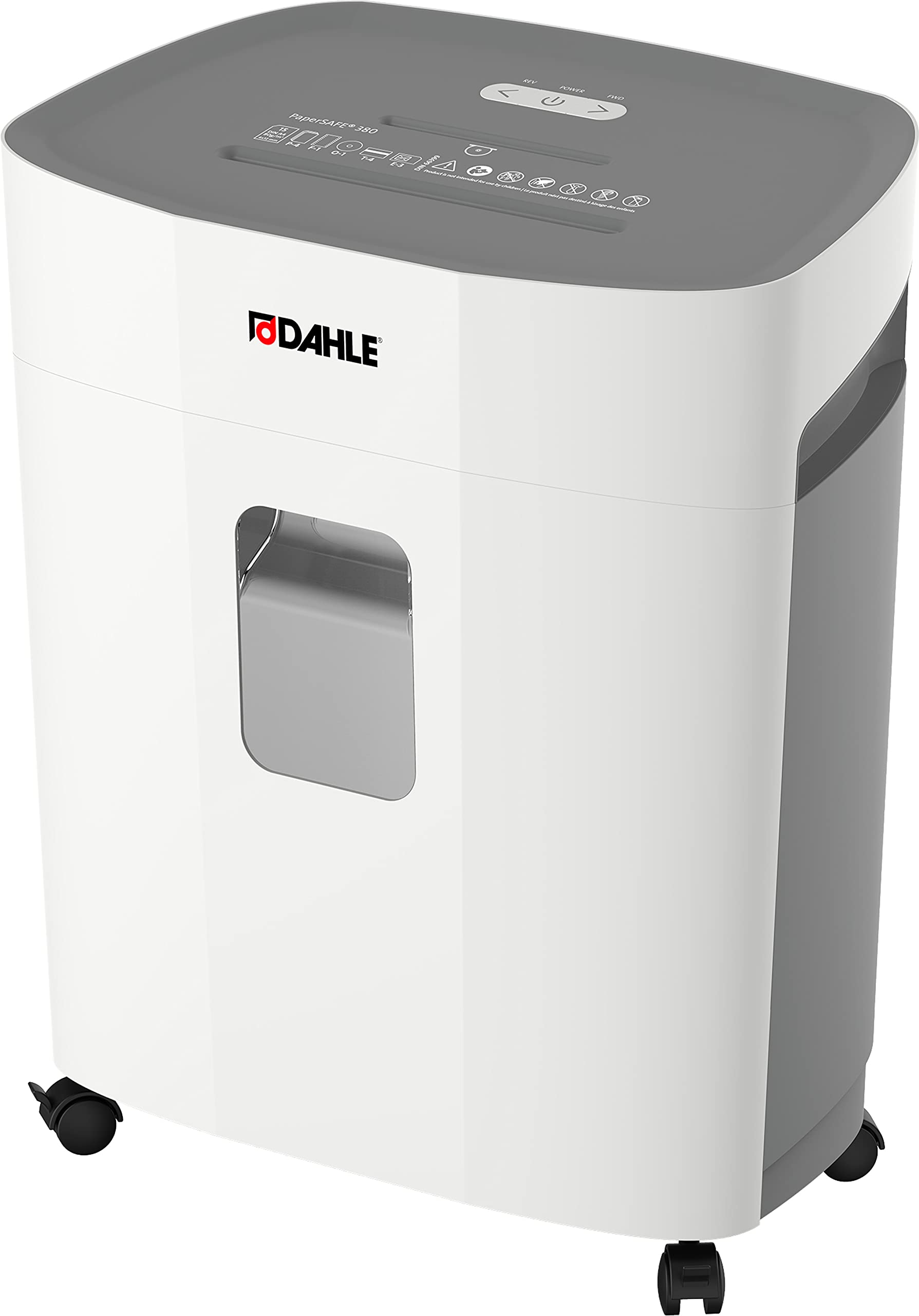 Dahle PaperSAFE PS 380 Oil-Free Paper Shredder with Jam Protection - P-4 Security Level - 15 Sheet Capacity - Shreds CDs, Staples, Paper Clips & Credit Cards - Ideal for Home Office & Small Business Document Security