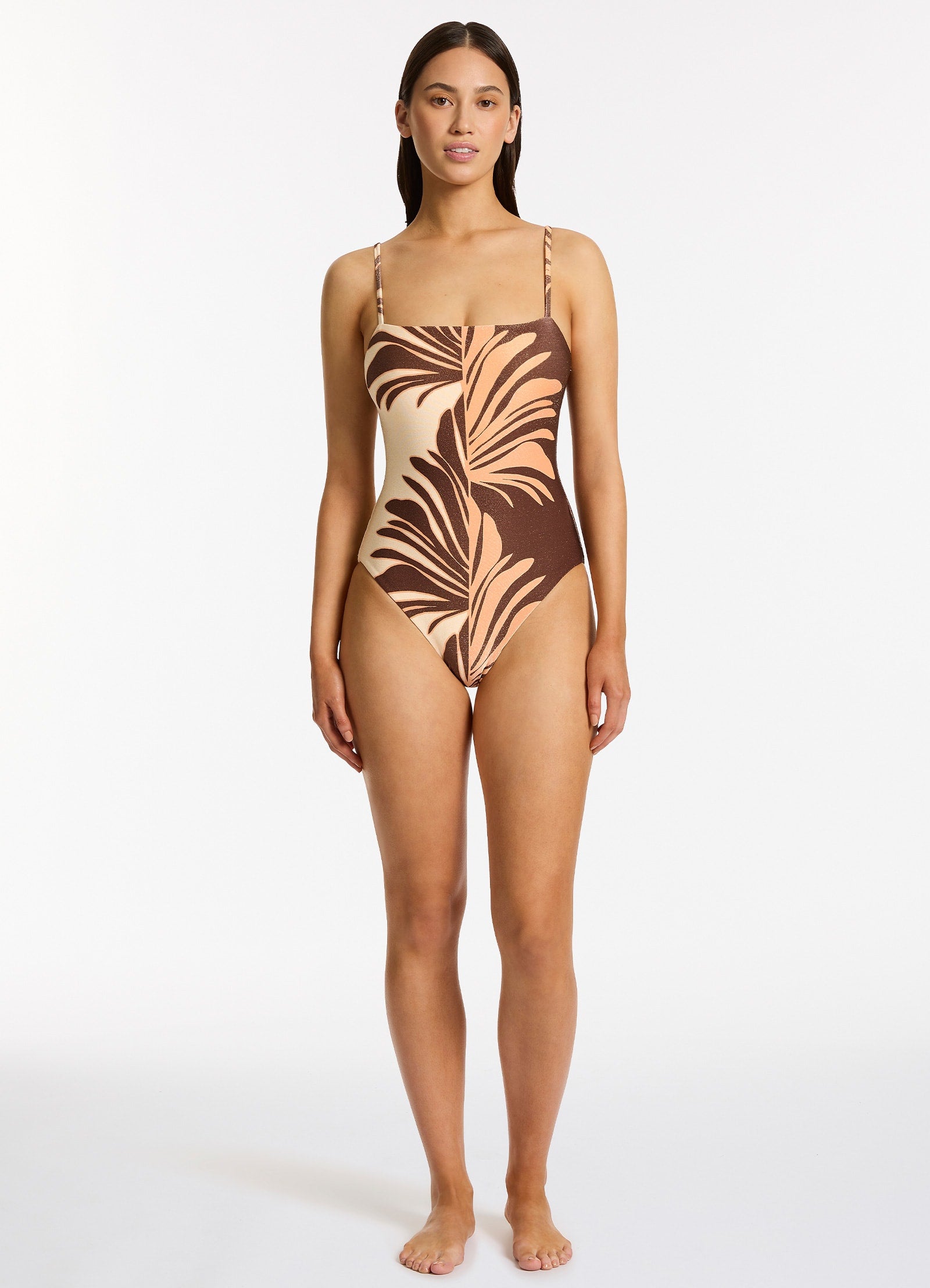 Dahlia Palm Minimal Tank One Piece Swimsuit - Chocolate Color | Stylish & Comfortable for Beach, Pool, and Summer Vacations