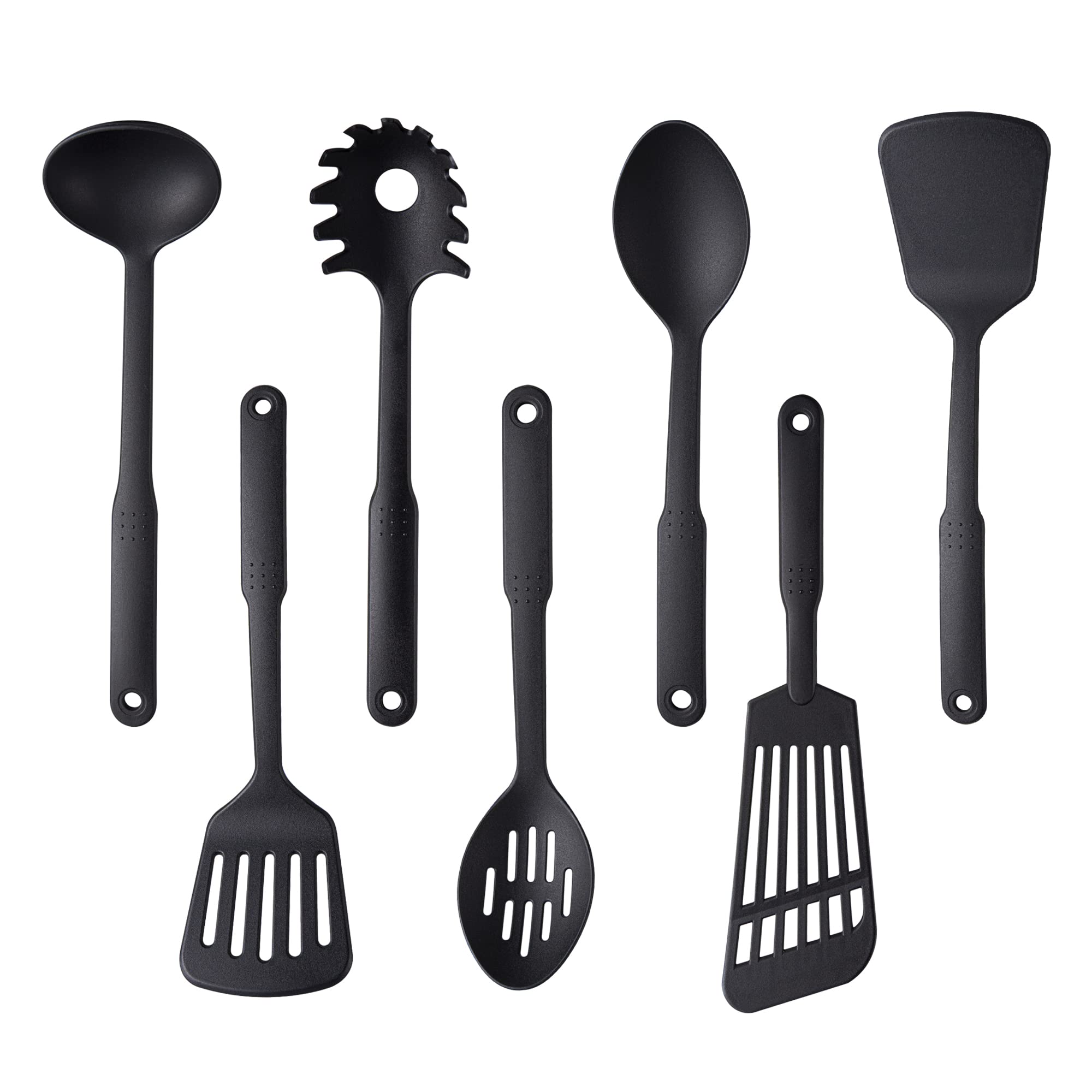 Premium 7-Piece TJ POP Kitchen Utensil Set - Heat Resistant Up to 410°F, Non-Stick Safe Nylon Cooking Tools - BPA Free Cookware Accessories Gift Set (Black) - Perfect for Baking, Frying & Everyday Cooking
