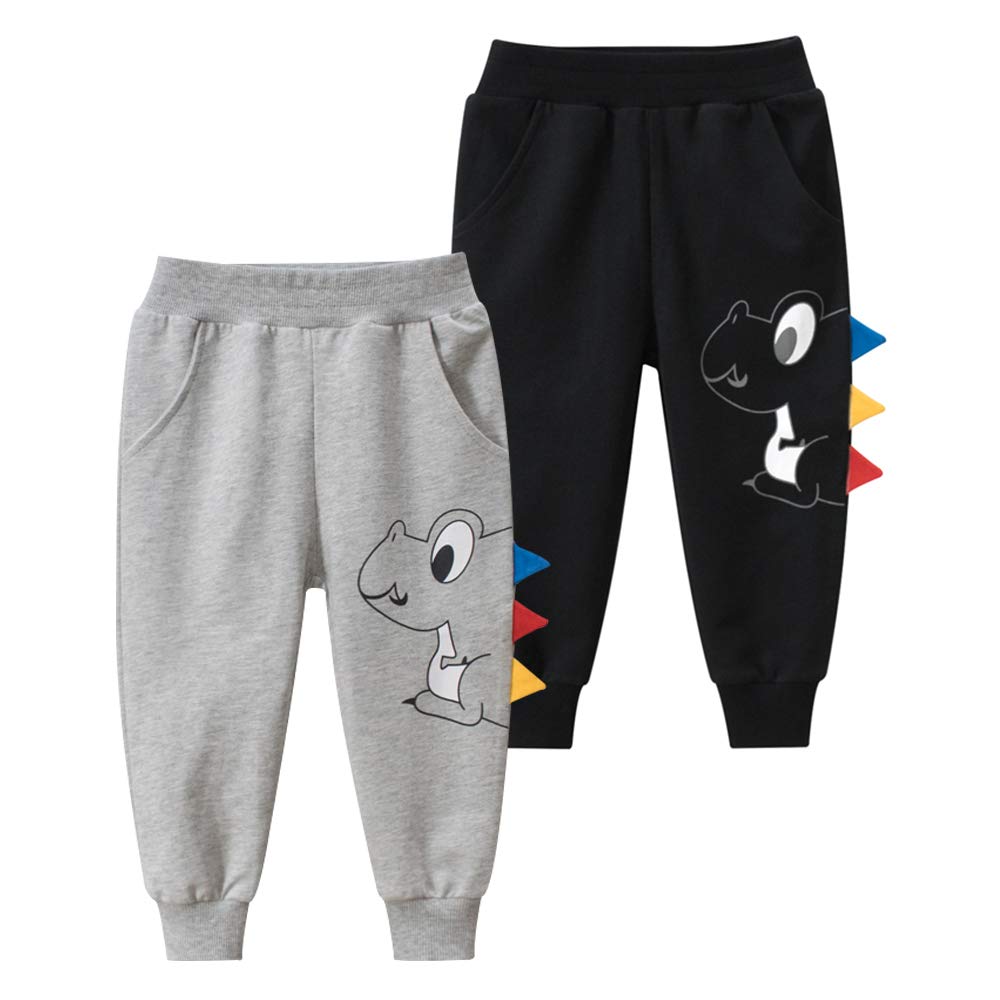 **Boys' Dinosaur Print Cotton French Terry Sweatpants - 2-Pack Active Joggers for Play, School & Casual Wear**