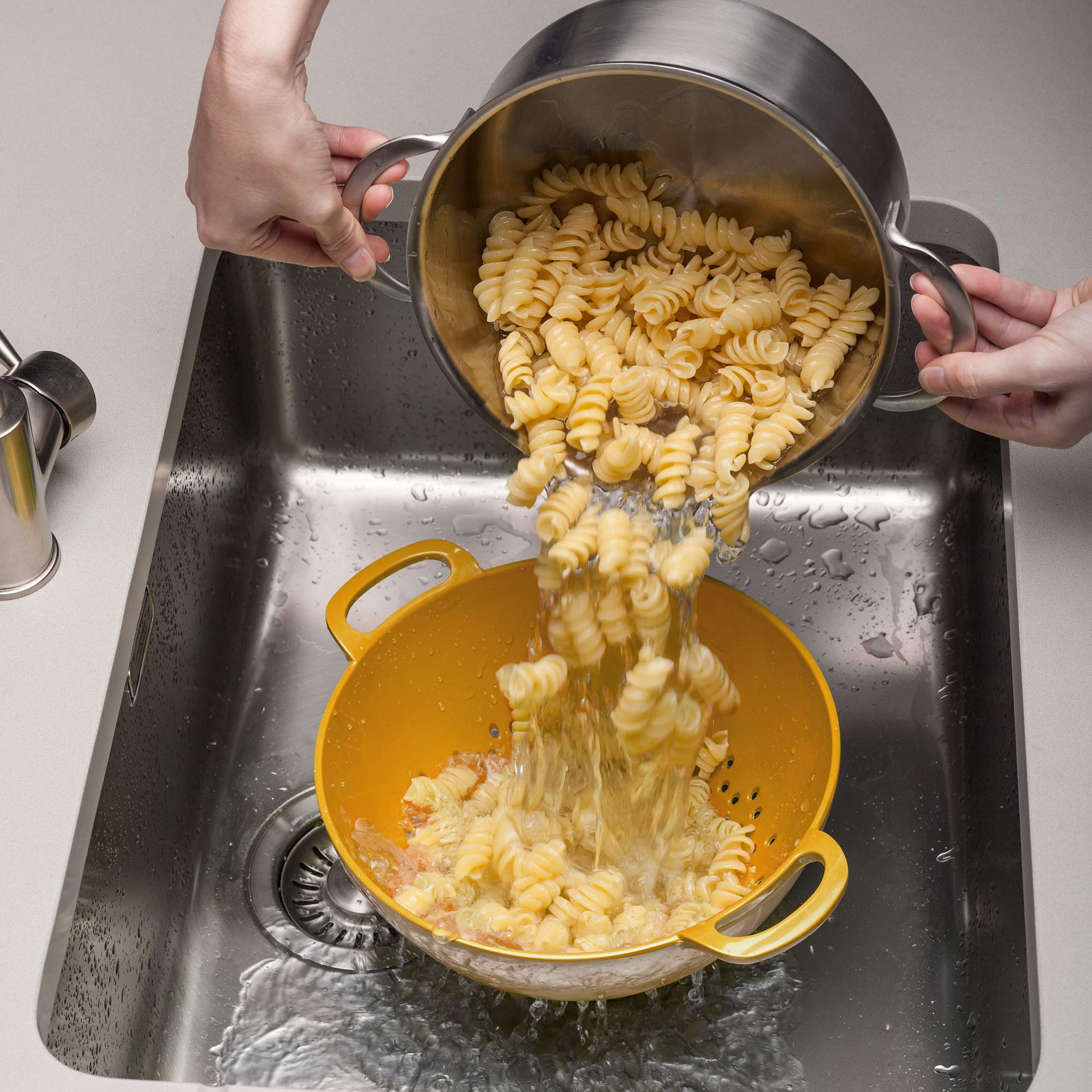 Premium Zeal Melamine Colander & Strainer - 9.5 Inch (24cm) Kitchen Tool - Durable Mustard Yellow Pasta Strainer for Cooking, Salad Washing & Food Prep - BPA-Free Dishwasher Safe Colander