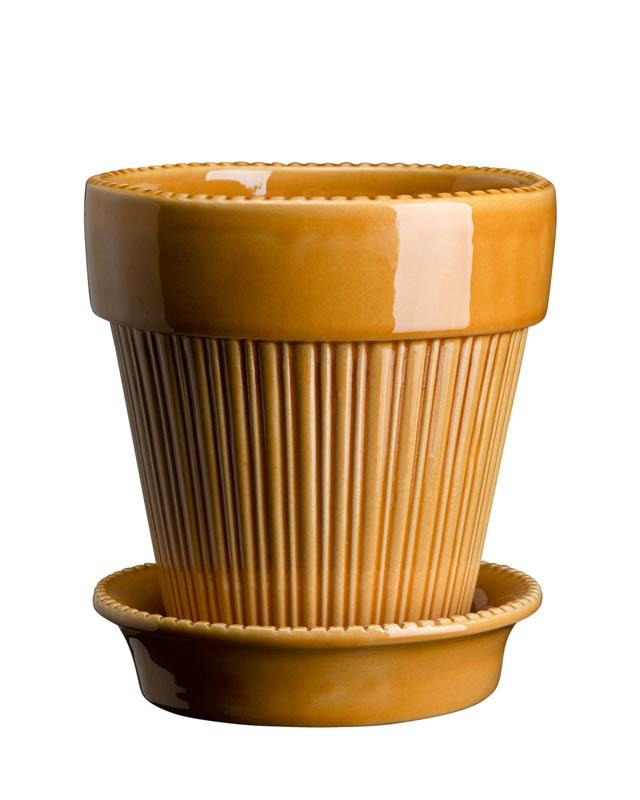 Bergs Potter Montmartre Yellow Flower Pot with Saucer 16cm - Perfect for Indoor Plants, Home Decor, and Garden Use