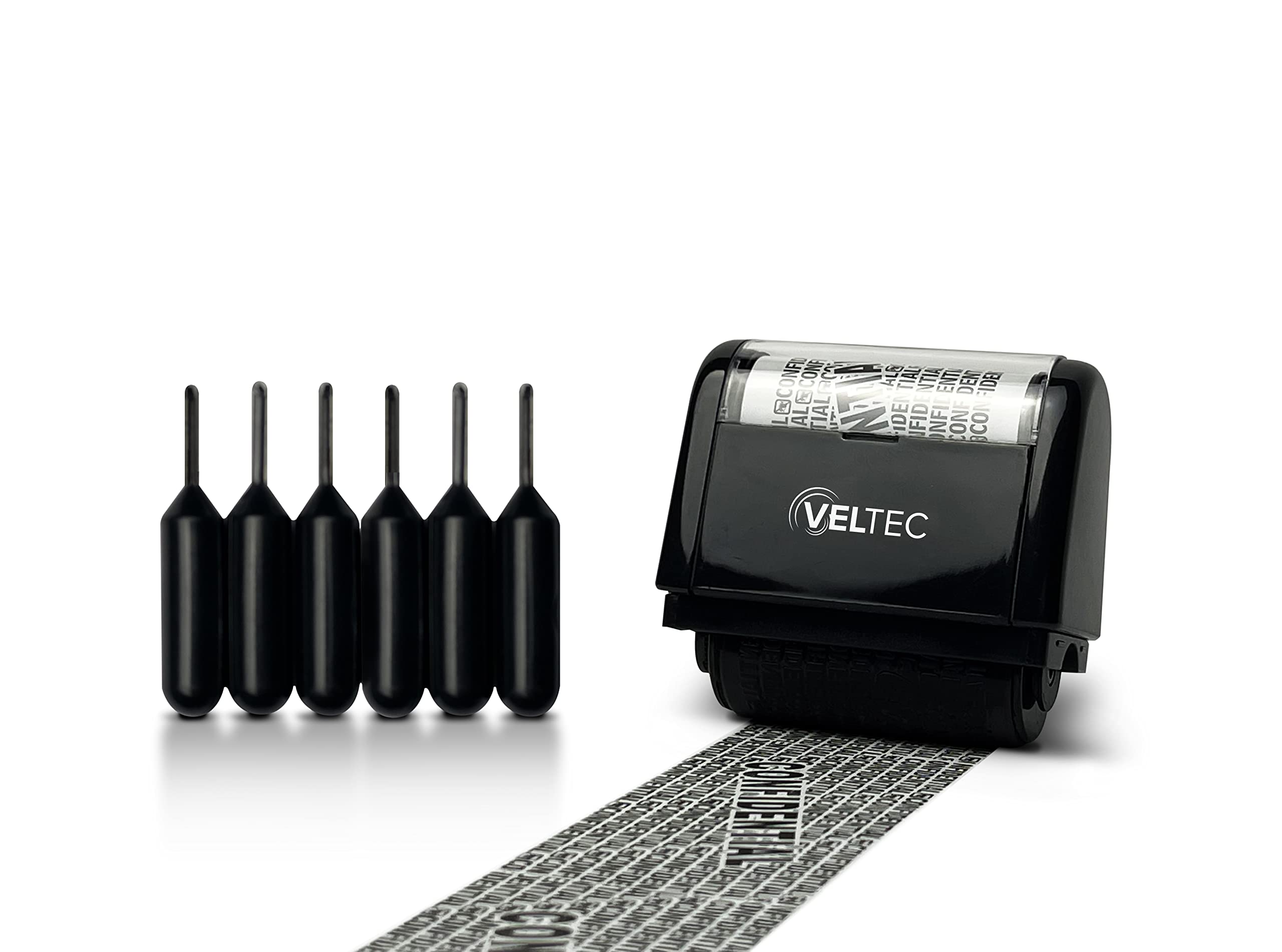 ID Protector Ink Roller - Anti Identity Theft Roller Stamp with 6 Refills (Black) for Shredding Documents, Protecting Mail & Securing Personal Information - Ideal for Home & Office Use