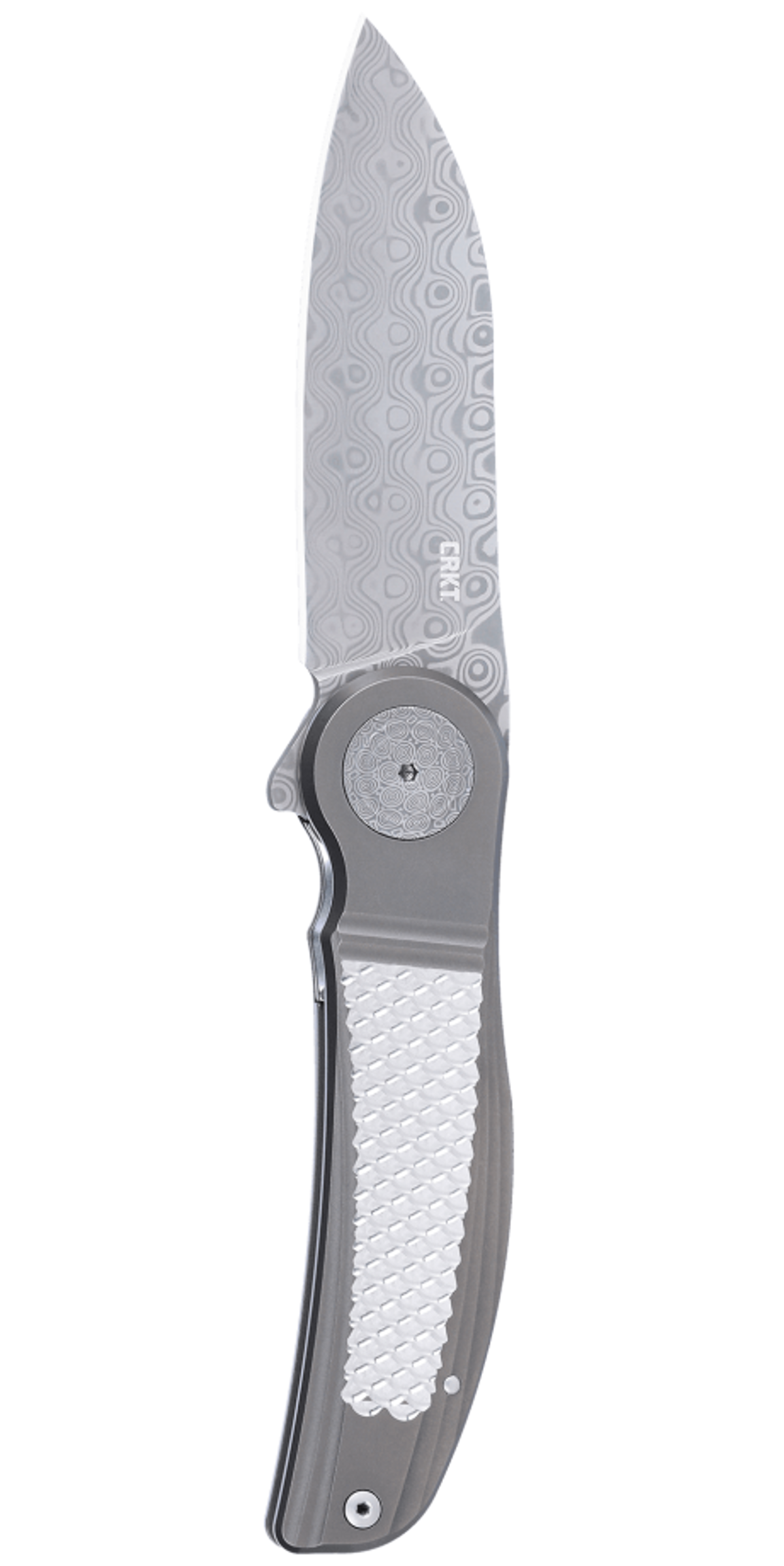 CRKT 4001 Monument Michael Walker Liner Lock Folding Knife - Sheepsfoot Rose Damasteel Blade with Textured Titanium Handles | EDC, Outdoor Camping & Survival Tool