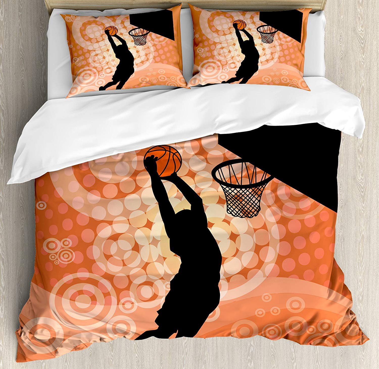 Basketball King Size 3-Piece Bedding Set - Duvet Cover & 2 Pillow Shams with Player Silhouette Design | Sports Theme Bedroom Decor for Athletes, Fans & Game Room