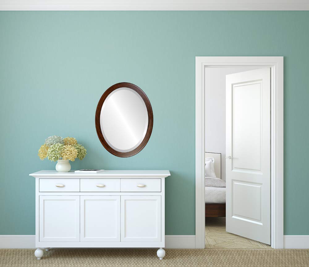 Oval Beveled Wall Mirror - Vienna Style Mocha Finish - 20x26 Inches - Elegant Home Decor for Living Room, Bedroom & Entryway