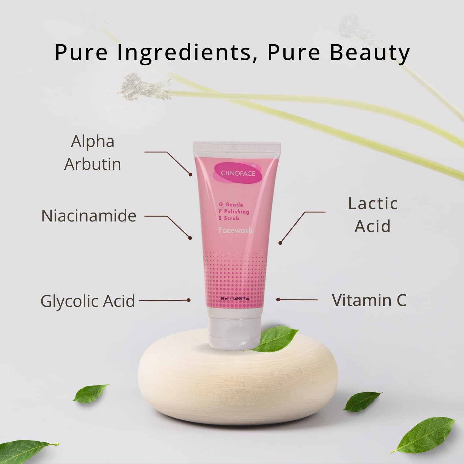 CLINOFACE GPS Gentle Polishing Scrub Face Wash - 3-in-1 Exfoliating Cleanser, Scrub & Mask for Instant Glow & Hydration | Cooling Effect for Men & Women | 50ml | Perfect for Daily Skincare Routine & Post-Workout Refreshment