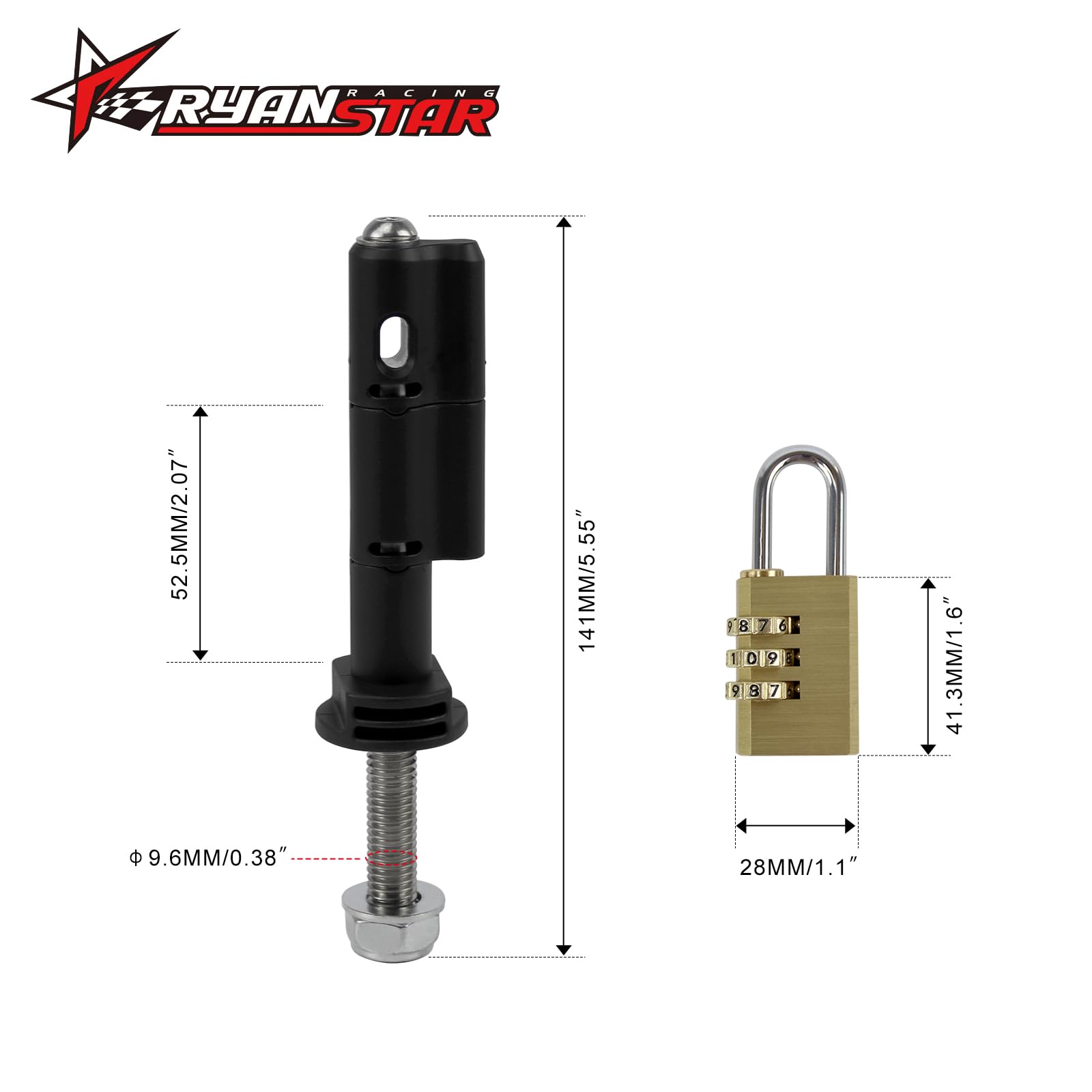 RYANSTAR RACING 4Pcs Lockable Mounting Pins Kit with 4Pcs Locks - Compatible with MaxTrax MKII Recovery Boards & Traction Boards - Anti-Theft Safety Mounting System for Off-Road Vehicles, 4x4 Trucks & Jeep Adventures
