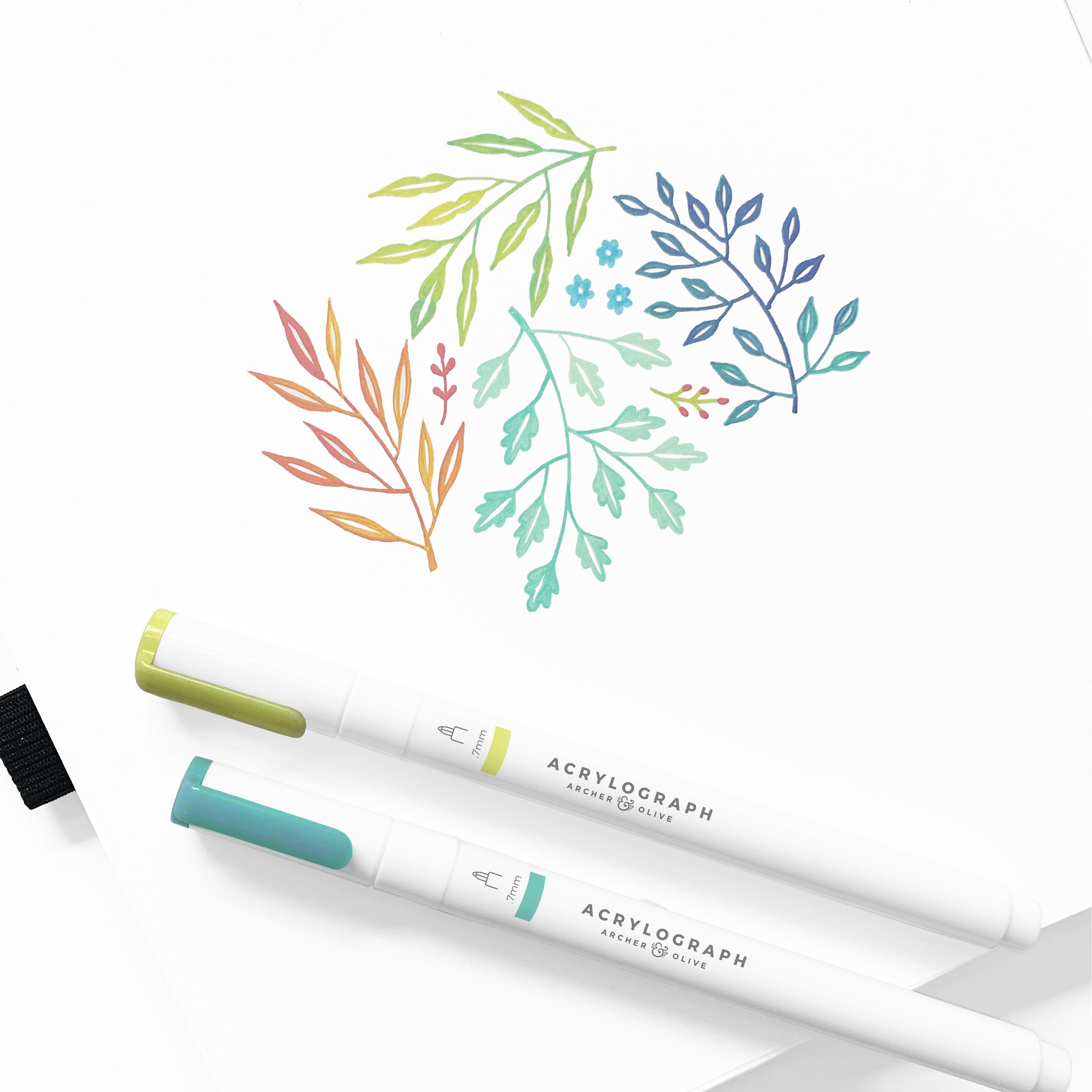 Acrylograph Pens - Tropical Colors Set with 3.0mm Fine Tip for Calligraphy, Journaling & Bullet Notebooks - Perfect for DIY Crafts, Scrapbooking & Hand Lettering by Archer & Olive
