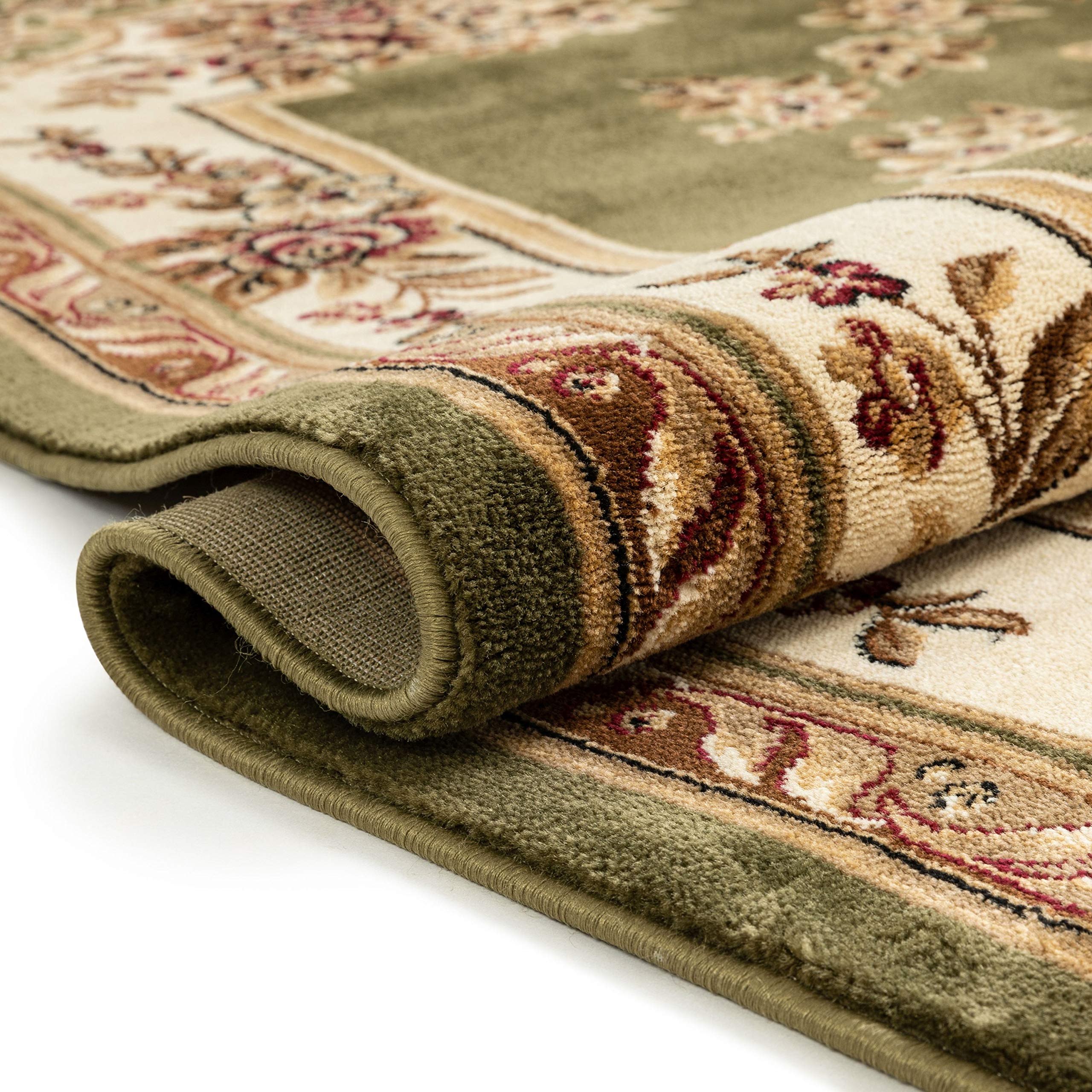 Well Woven Timeless Collection Le Petit Palais Green 3x12 Runner - Luxurious Traditional French Medallion Oriental Area Rug - Easy to Clean & Durable - Perfect for Living Room, Bedroom, Dining Room, Hallway & Entryway Decor