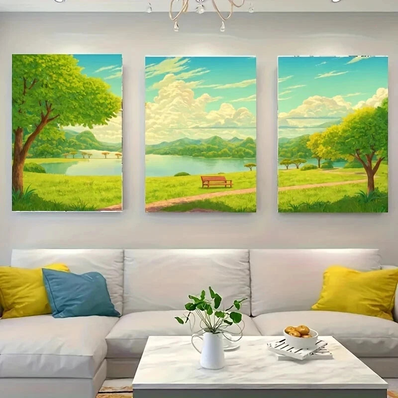 3-Piece Lake Landscape Metal Wall Art Prints - Ready to Hang Home Decor for Living Room, Bedroom & Office