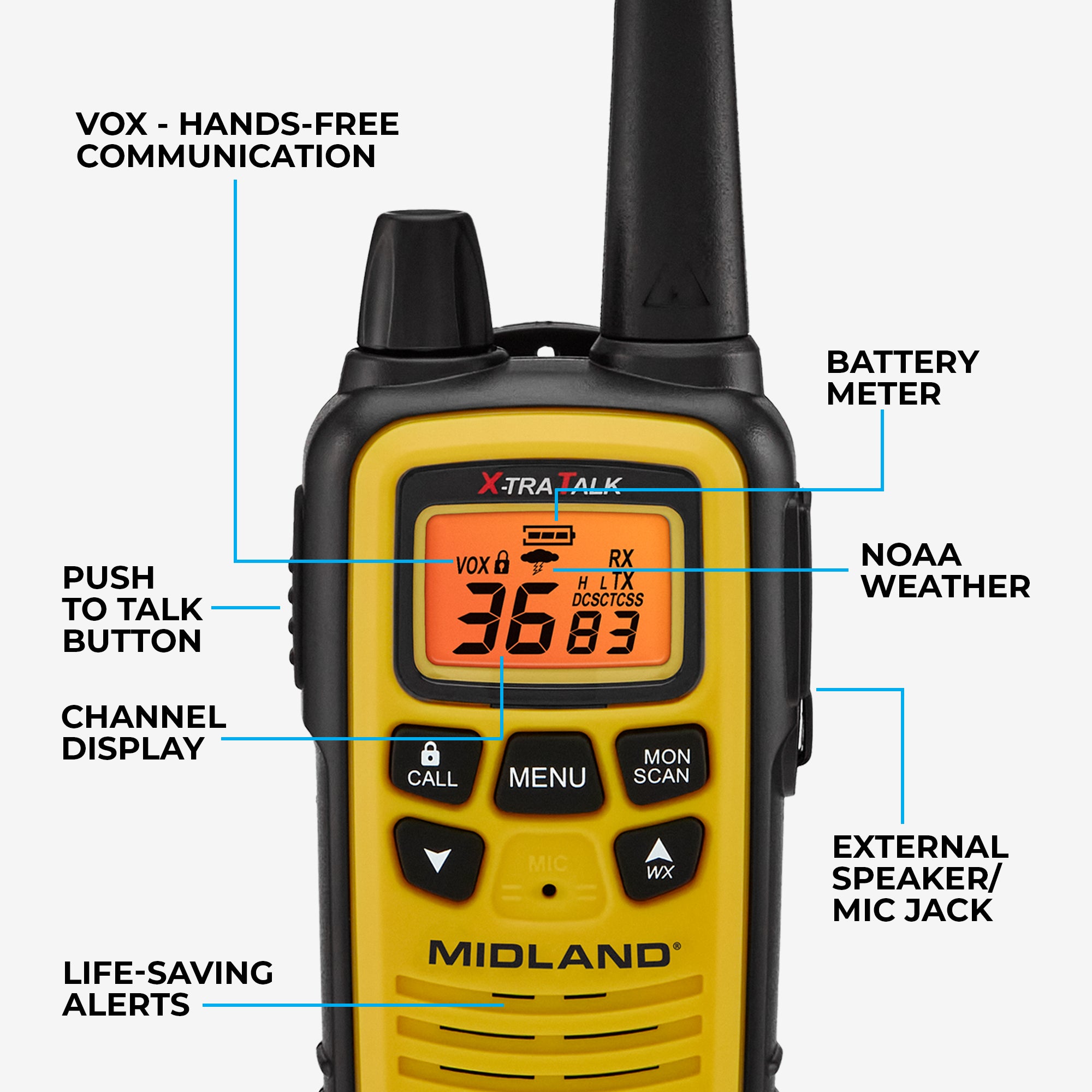 LXT630 FRS License Free Walkie Talkie 2 Pack - Long Range Two Way Radios for Outdoor Adventures, Hiking, Camping & Emergency Communication (Yellow)