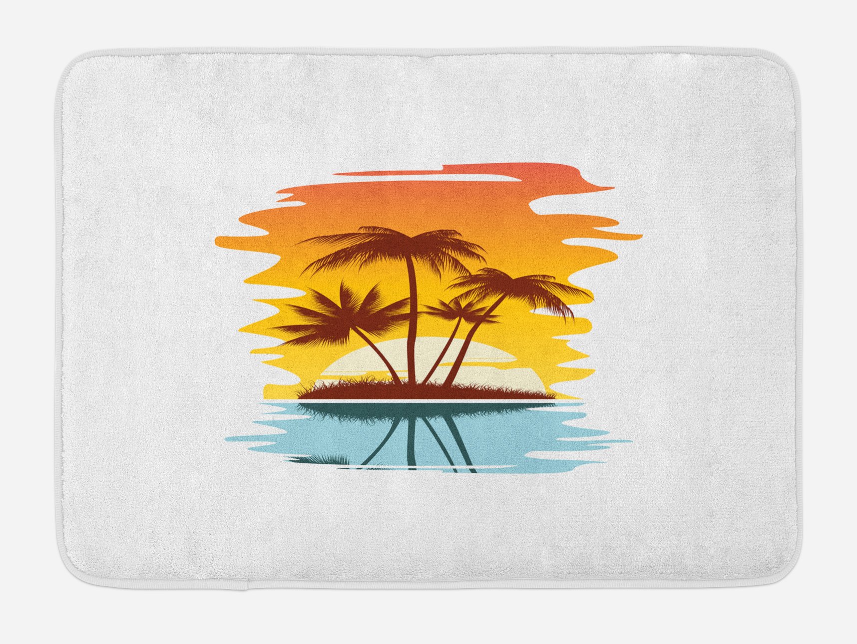 Ambesonne Non-Slip Beach Bath Mat - Tropical Palm Tree Sunset Ocean Design, Soft Plush Bathroom Rug, 30.2