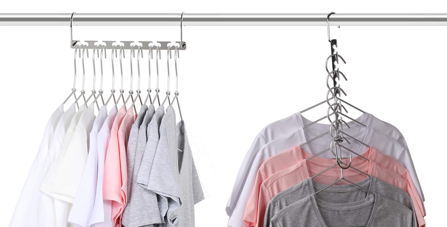 Magicool Hanger 12 Pack - Metal Cascading Closet Organizer for Shirts, Pants & Bras - Space Saving Clothes Hangers for Wardrobe Organization (Perfect for Small Closets & Dorm Rooms)