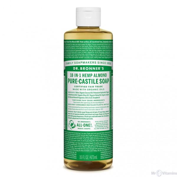 Dr. Bronners Pure Castile Liquid Soap - Organic Almond Scent, 18-in-1 Uses for Body, Hair, Home & Baby Care | Vegan, Cruelty-Free, Eco-Friendly | Perfect for Showering, Hand Washing & Household Cleaning