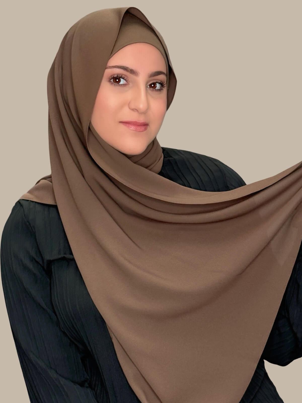 Elegant Modish Girl Matching Chiffon Hijab Set in Swiss Brown - Perfect for Daily Wear, Prayer, and Special Occasions