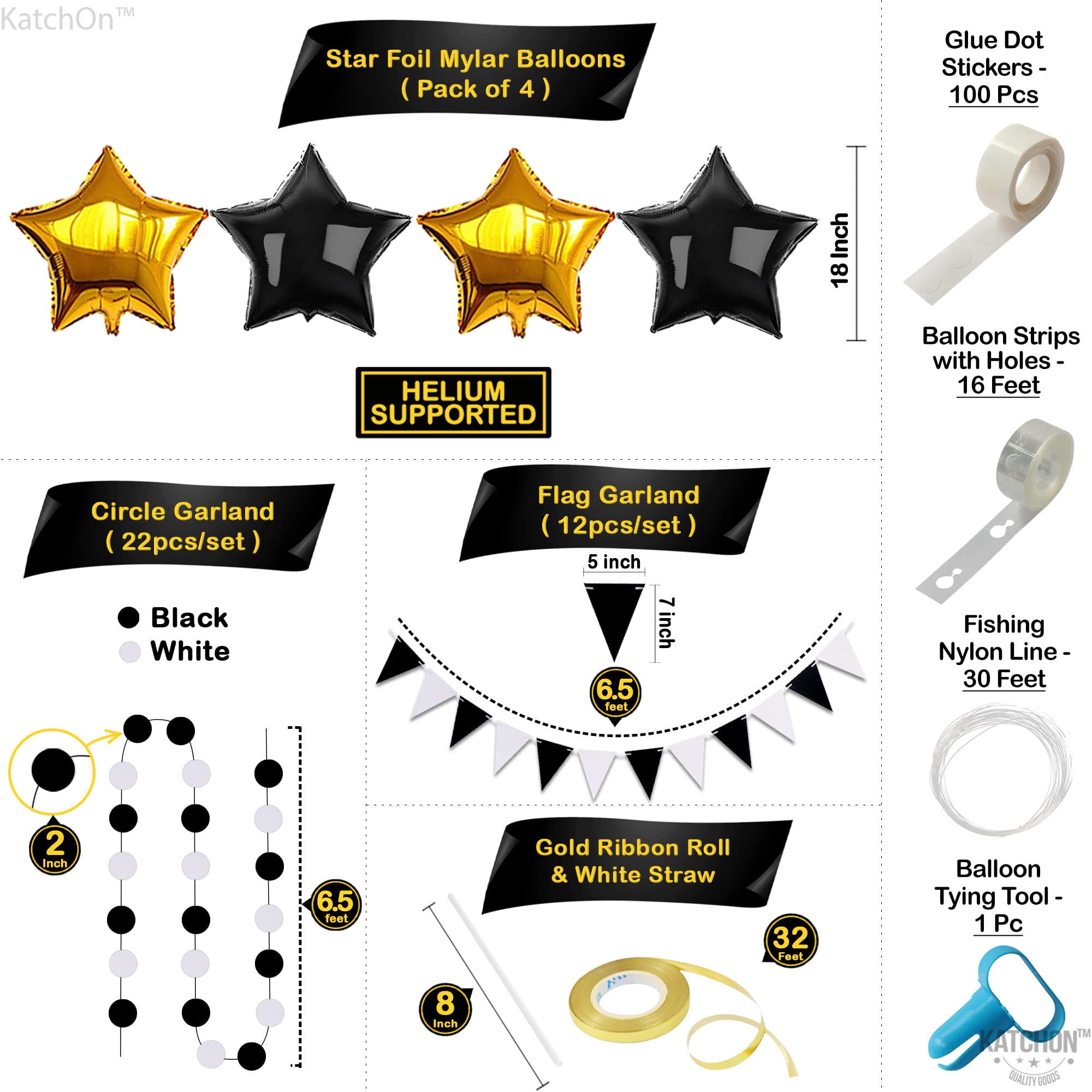 KatchOn 2023 Graduation Balloon Arch Kit - 90-Piece Black & Gold Graduation Decorations Set for Class of 2023 | Includes Backdrop & Party Supplies | Perfect for Graduation Ceremonies, Photo Booths & Grad Parties