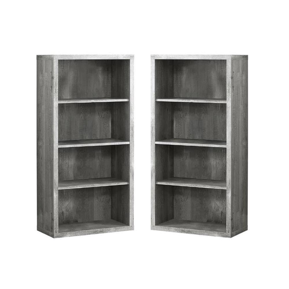Home Square 4-Tier Adjustable Wooden Bookcase Set in Gray (Set of 2) - Perfect for Living Room, Office & Bedroom Storage & Organization