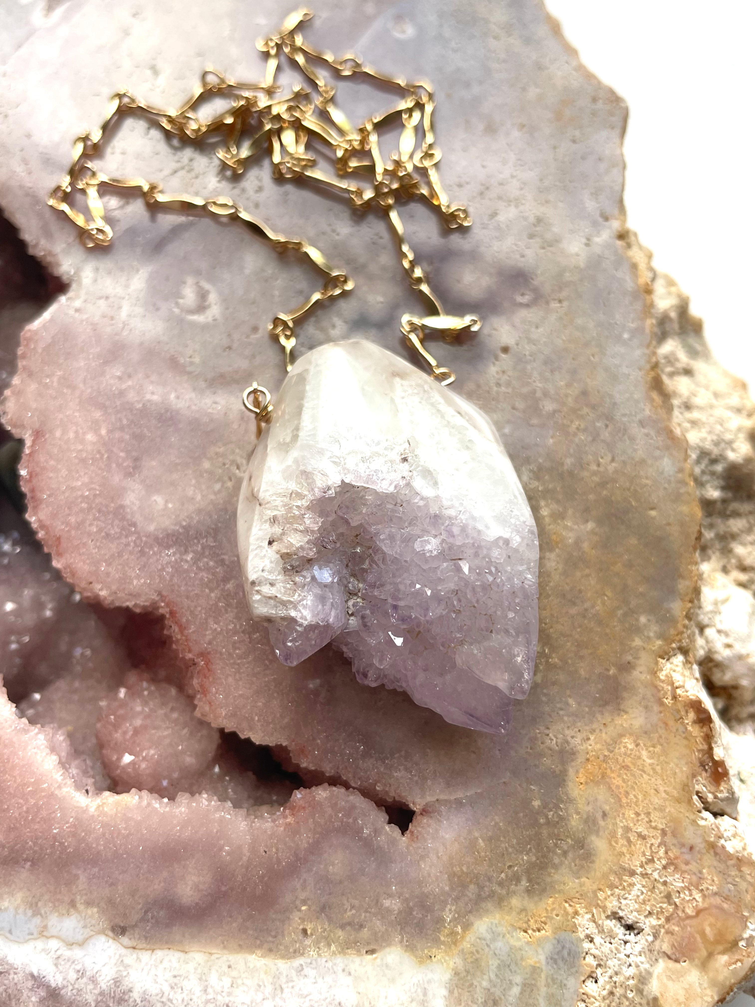 Spirit Quartz Amethyst Statement Necklace - 14K Gold Filled Pendant for Women | Elegant Boho Jewelry for Parties, Weddings & Special Occasions