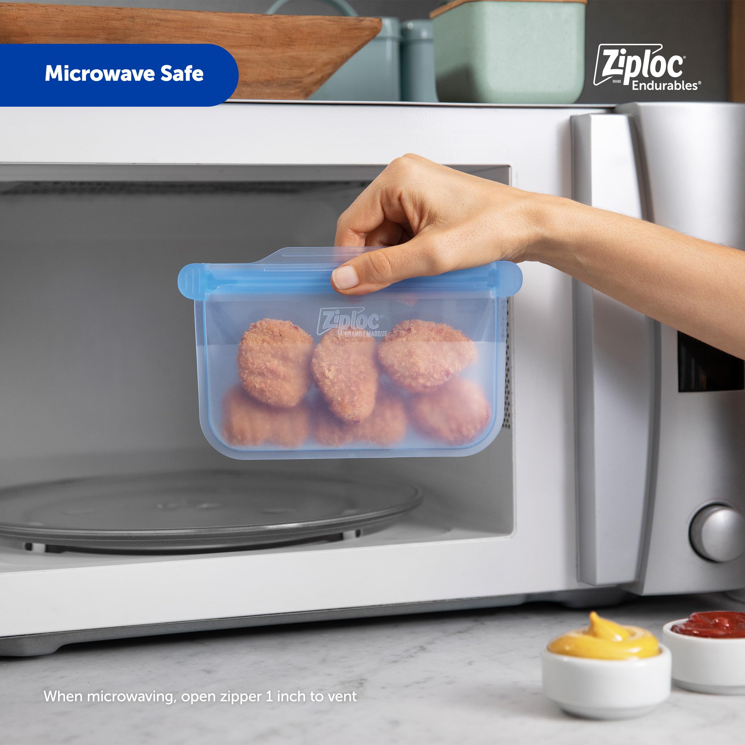 Ziploc Endurables 1 Cup Reusable Silicone Food Storage Bags - Freezer, Oven & Microwave Safe - Dishwasher Safe Meal Prep Containers (2 Pack) for Lunch, Snacks & Leftovers