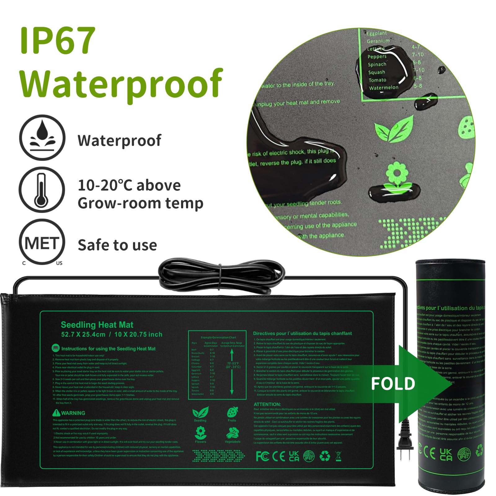 NAMOTEK 2 Pack Seedling Heat Mat - Waterproof & Durable Seed Germination Heating Pad for Hydroponic Plants | Indoor Gardening, Greenhouse Use, Plant Propagation
