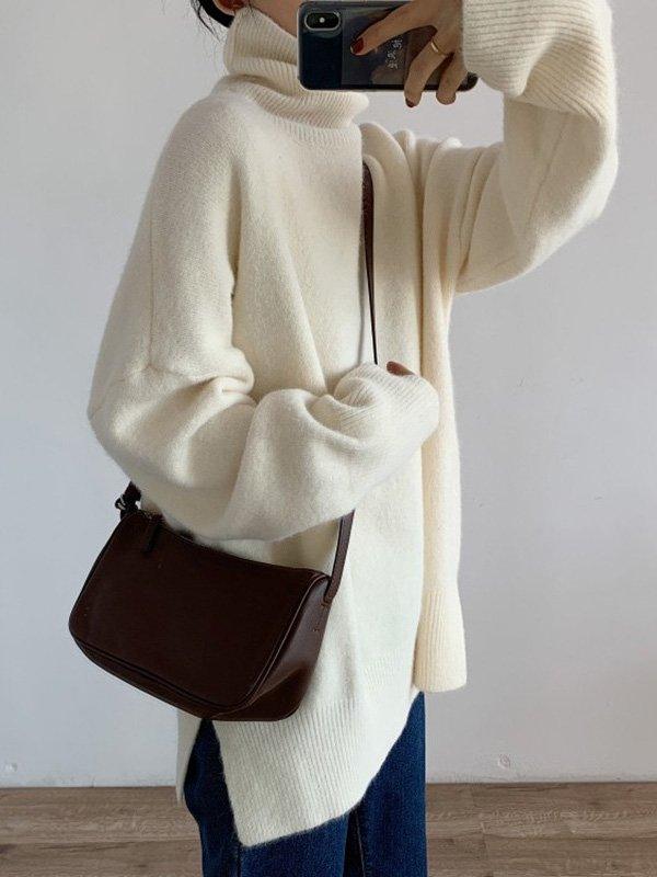 Lovevop Women's Casual Long Sleeve Loose Fit Solid Color High Neck Sweater Top - Cozy Fall & Winter Layering Essential for Work & Weekend Outfits