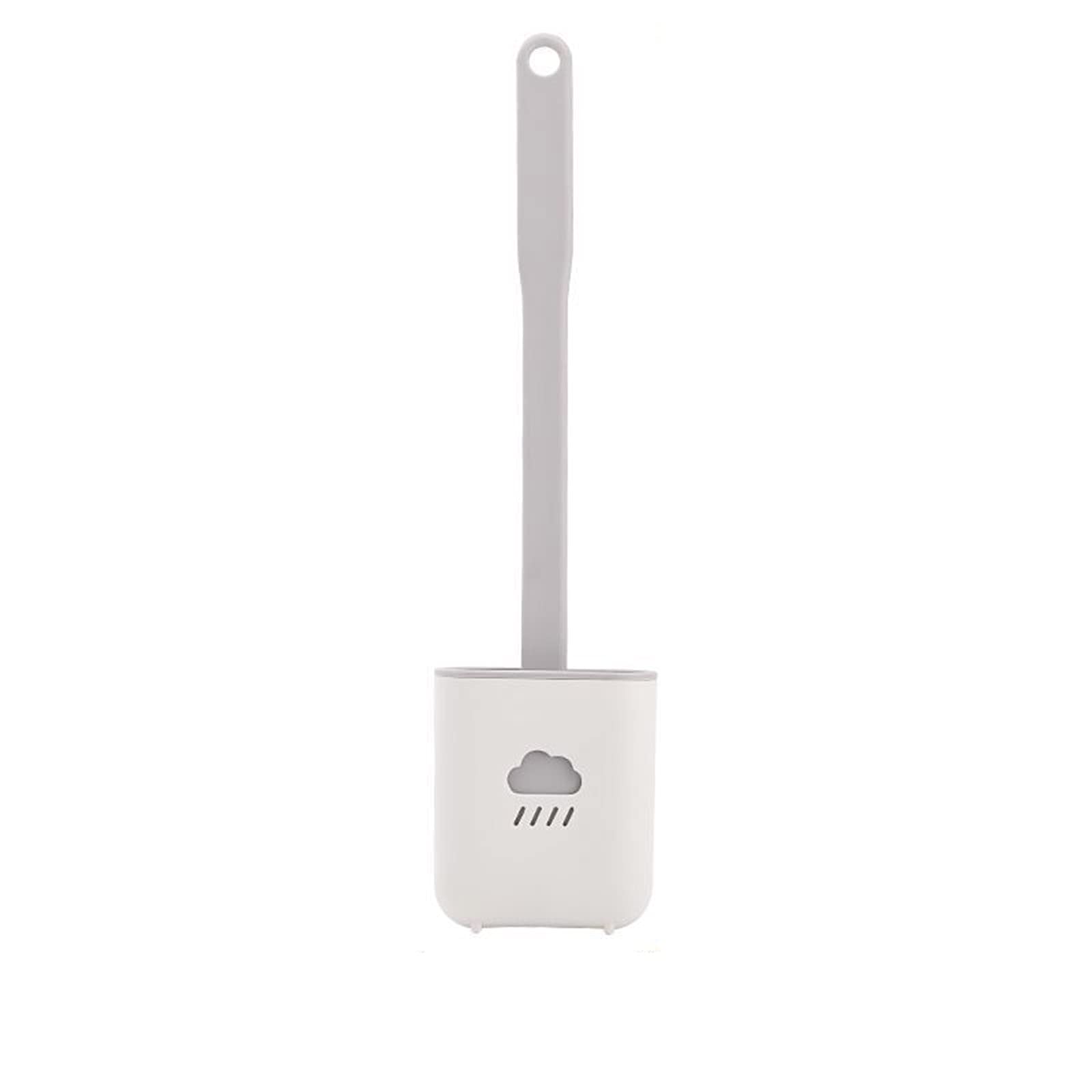 Deep Clean Silicone Toilet Brush Set - No-Slip Long Plastic Handle & Flexible Bristles with Hook - No Drilling Wall Mounted Quick Dry Holder for Bathroom (Gray) - Perfect for Small Spaces & Easy Bathroom Cleaning